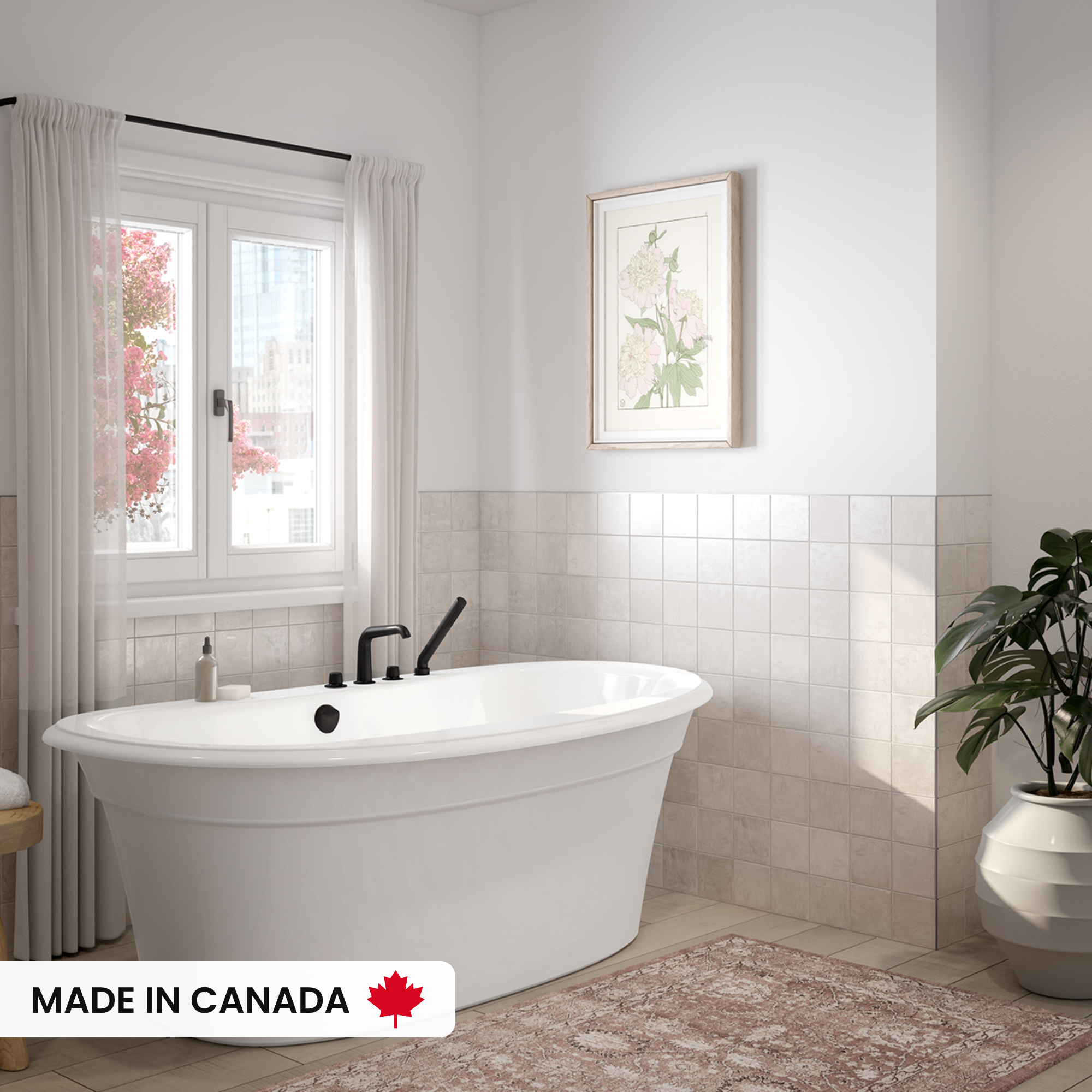 maripooh  Ella Sleek 66 x 36 Acrylic Freestanding Center Drain Bathtub
