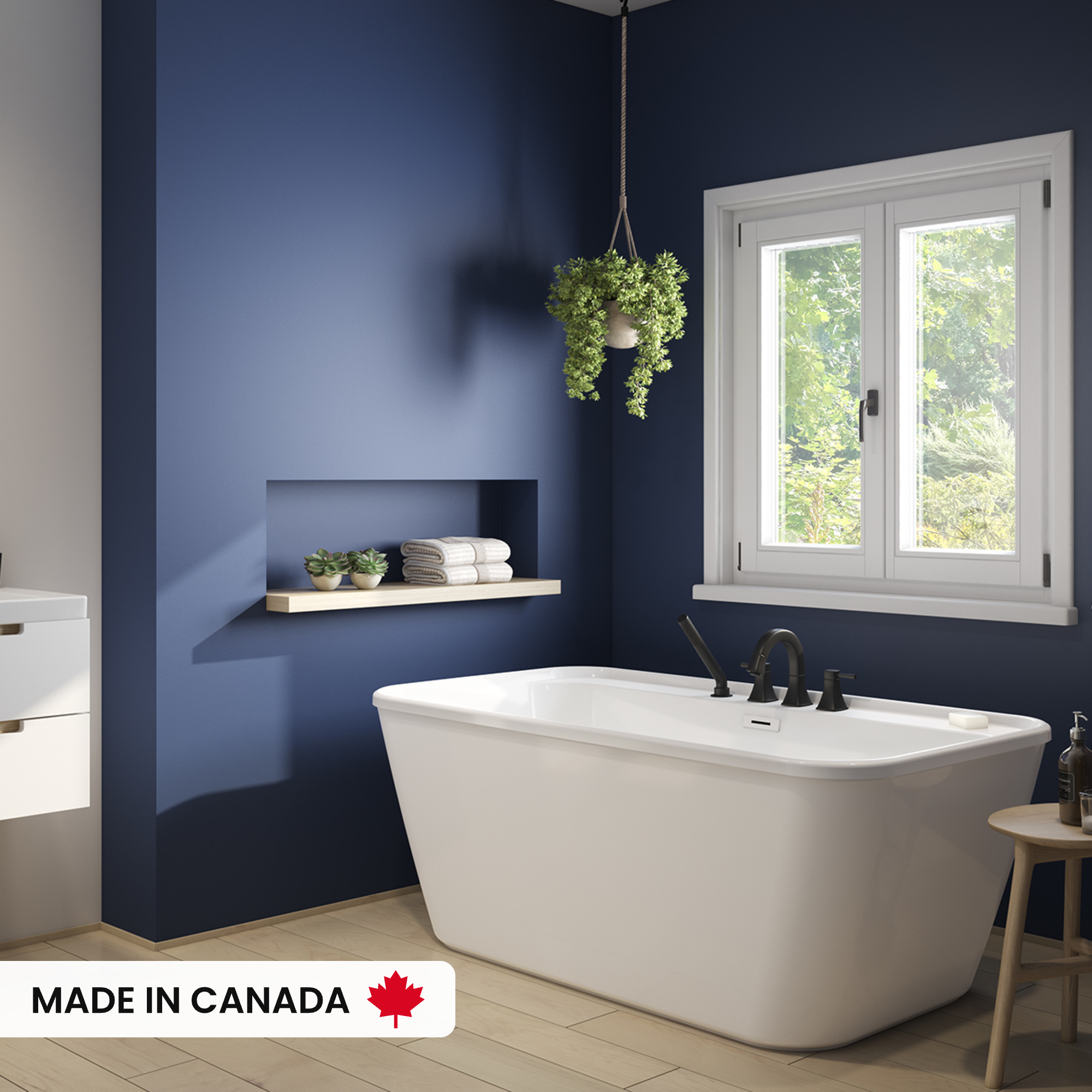 Kai 58 x 32 AcrylX Freestanding Center Drain Bathtub in White with