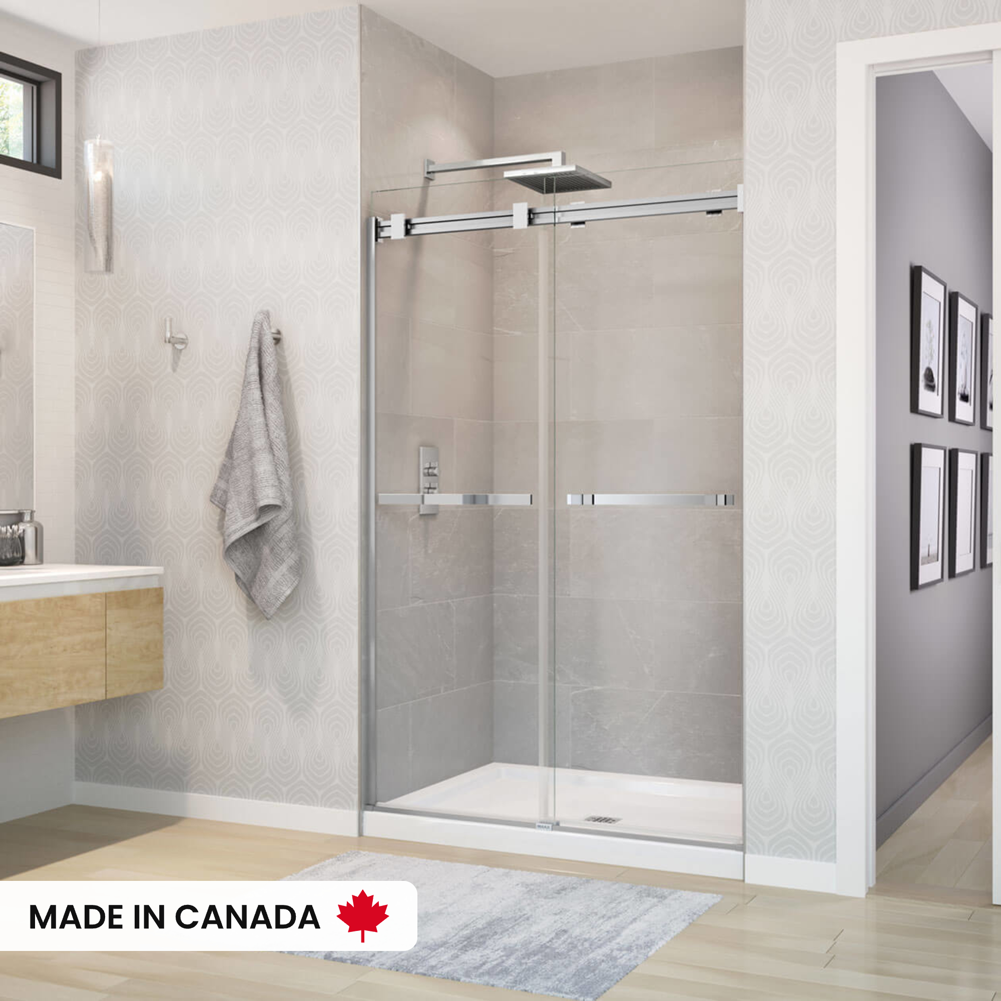 アキ B3Square 4836 Acrylic Alcove Shower Base in White with Anti-slip