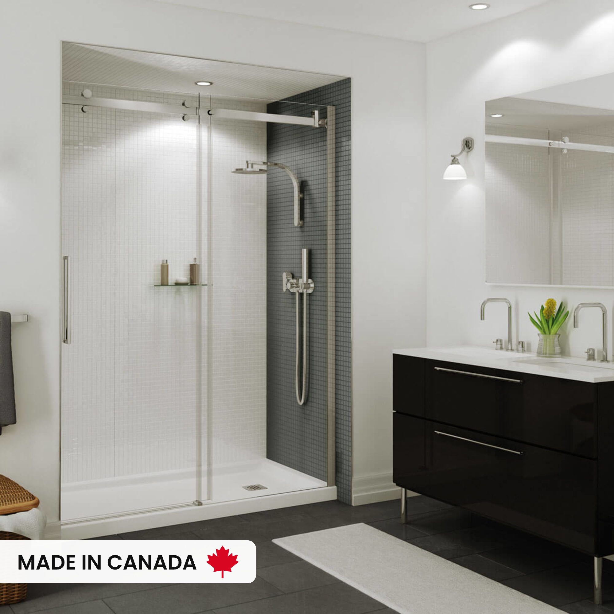 maimero　0308 B3Square 6034 Acrylic Alcove Shower Base in White with Center