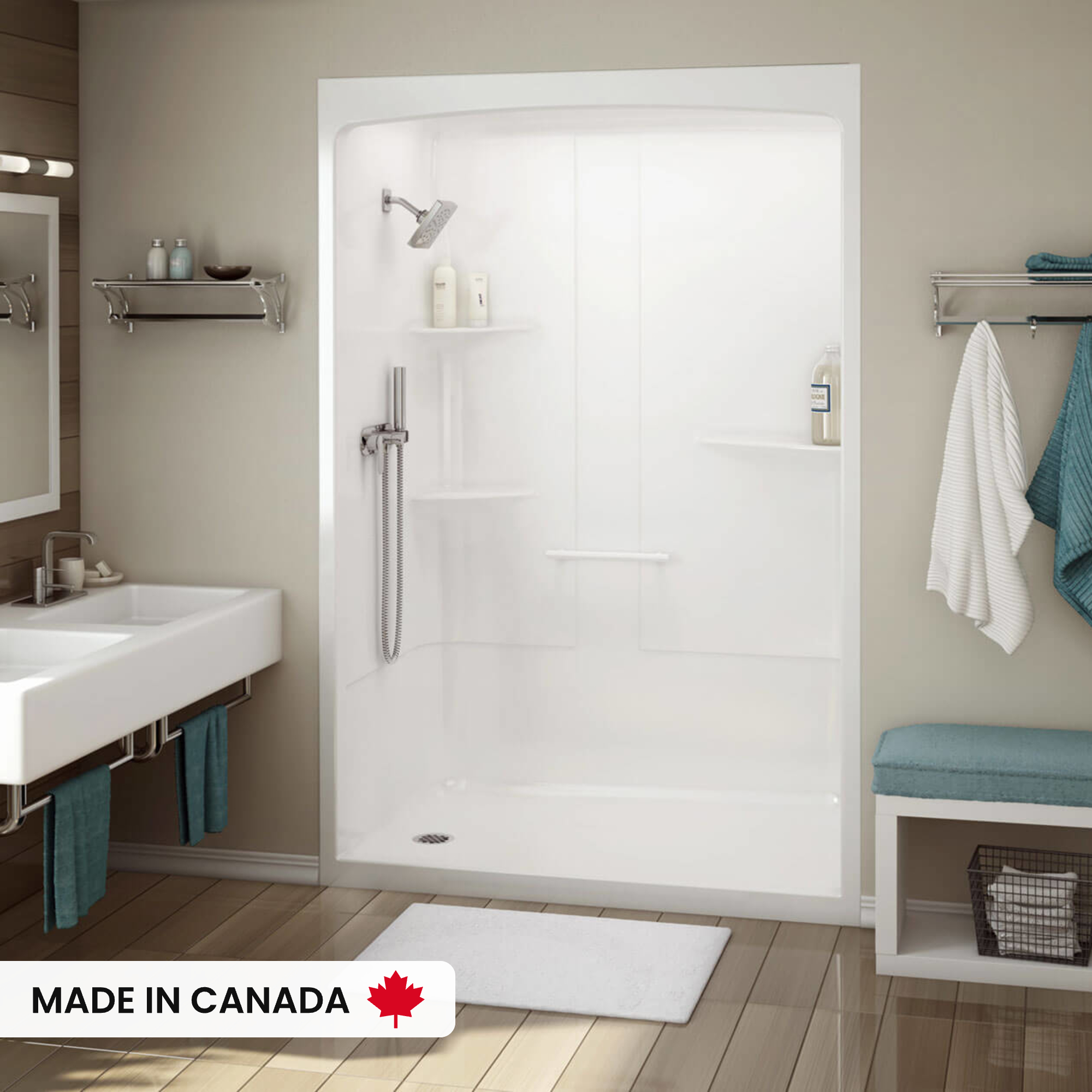 ★ALEXII★ ALEXII SHOWER BEAR WHITE ALLIA SHR-6034 Acrylic Alcove Center Drain One-Piece Shower