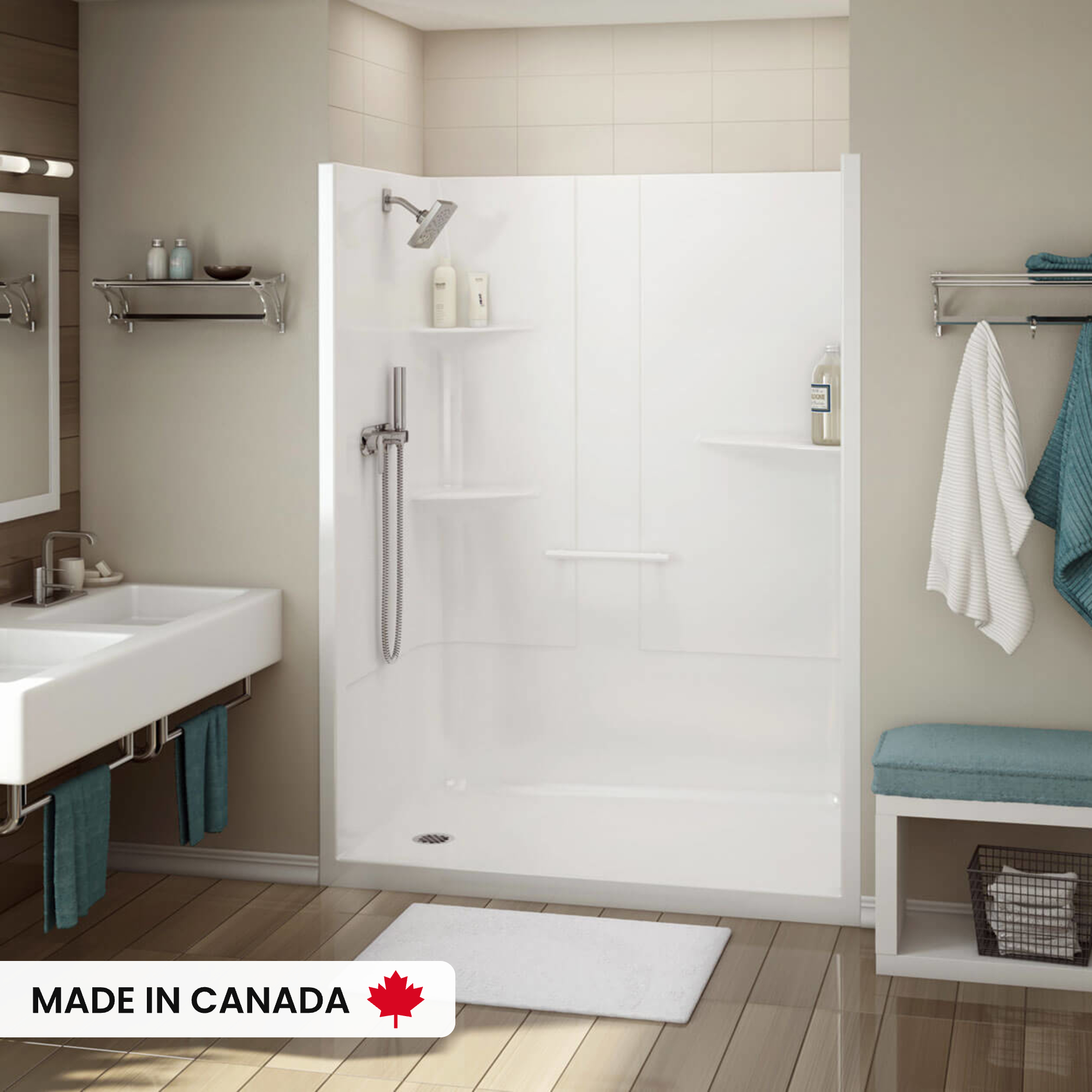 ALLIA SH-6034 Acrylic Alcove Center Drain One-Piece Shower