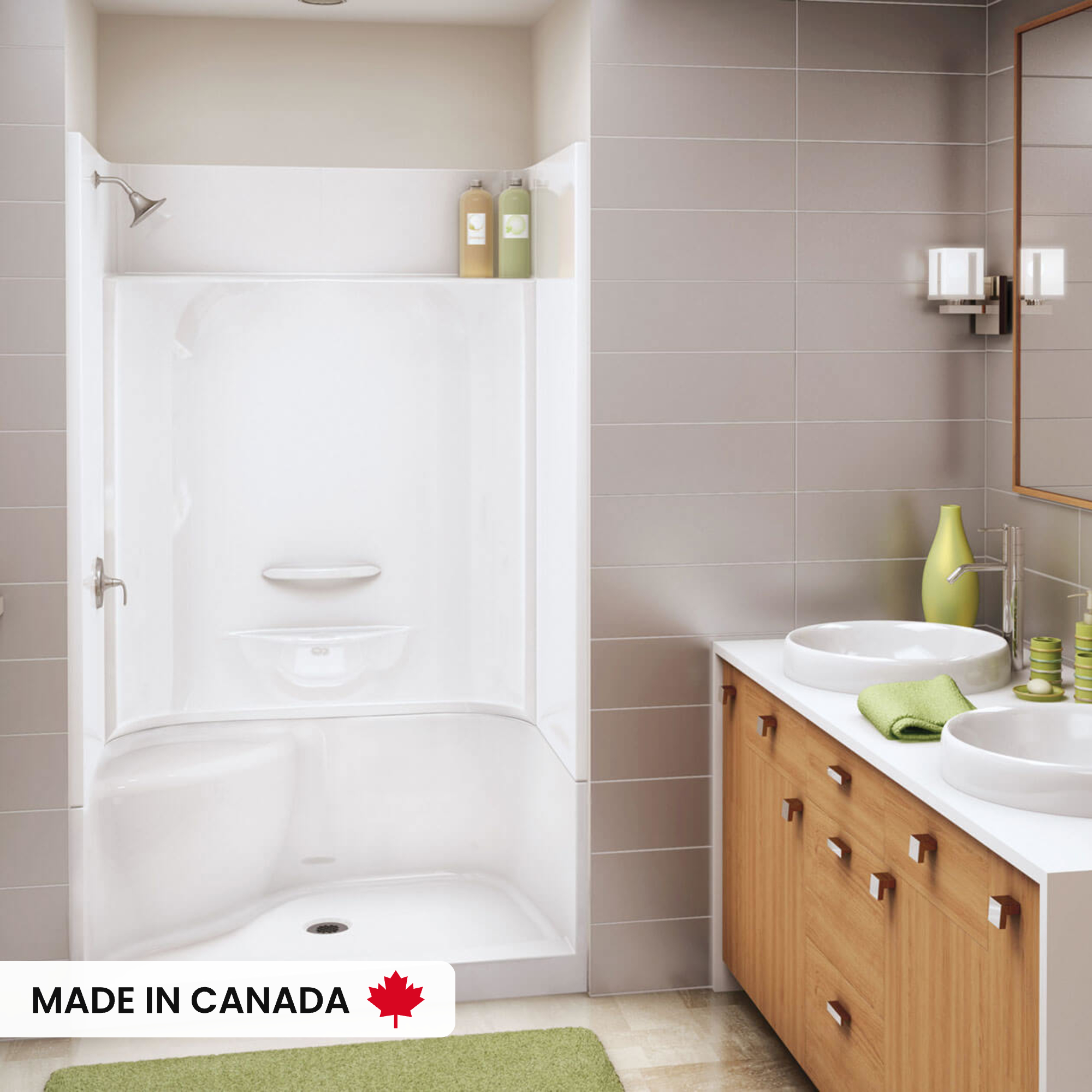 KDS 3448 AcrylX Alcove Center Drain Four-Piece Shower in White