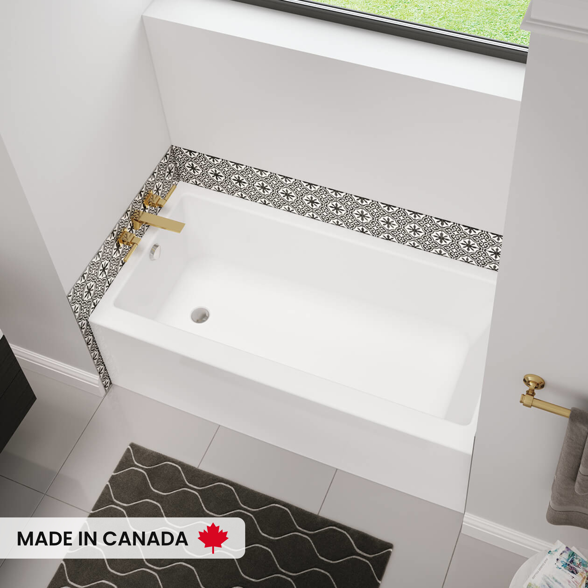 Sᙏ̤̫⑅* Bosca 6032 AFR Acrylic Alcove Left-Hand Drain Bathtub in