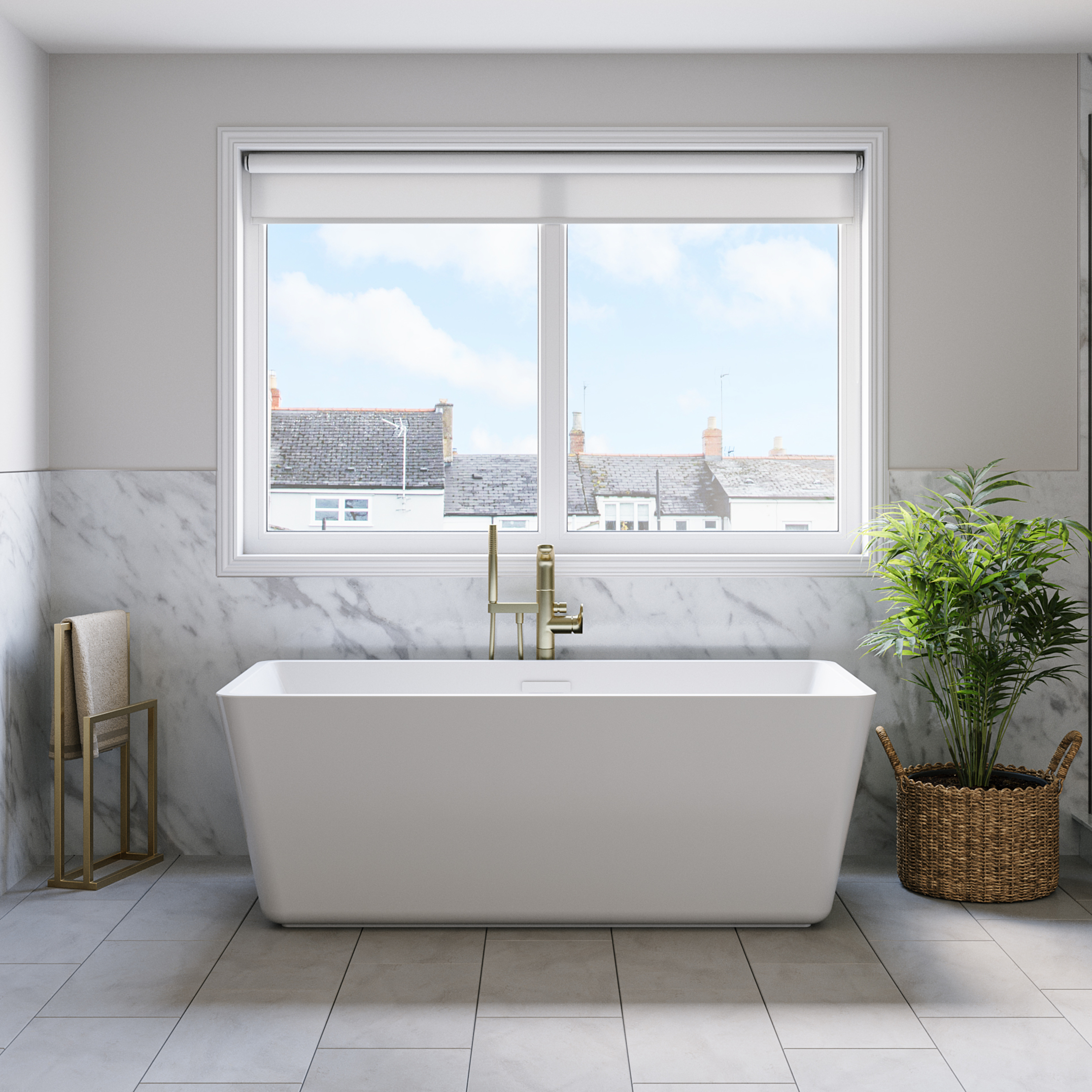 Gavyn 63 x 30-Inch Rectangle Freestanding Bathtub Center Drain With Integrated Overflow