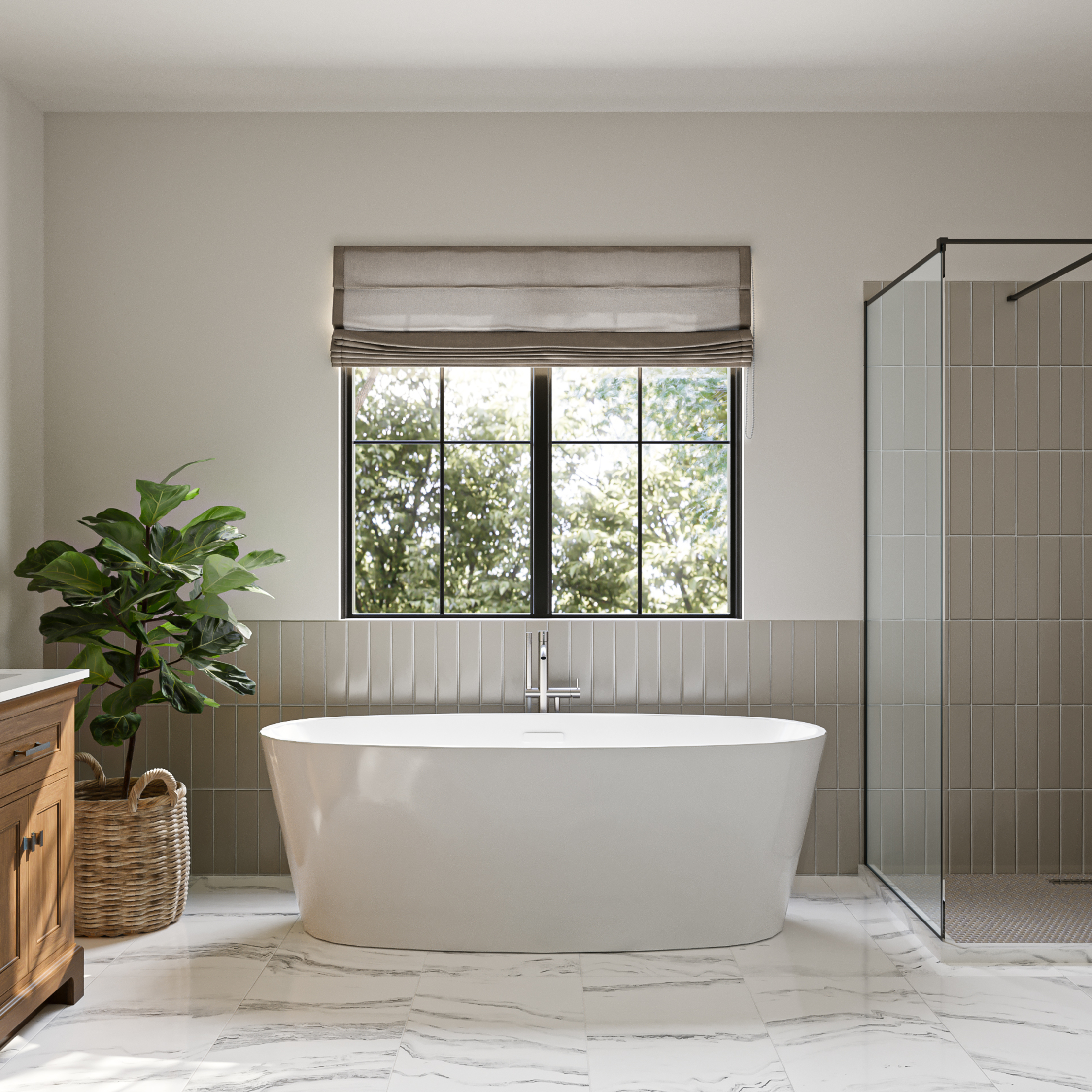 Brisa 68 x 31-Inch Freestanding Bathtub Center Drain With Integrated Overflow