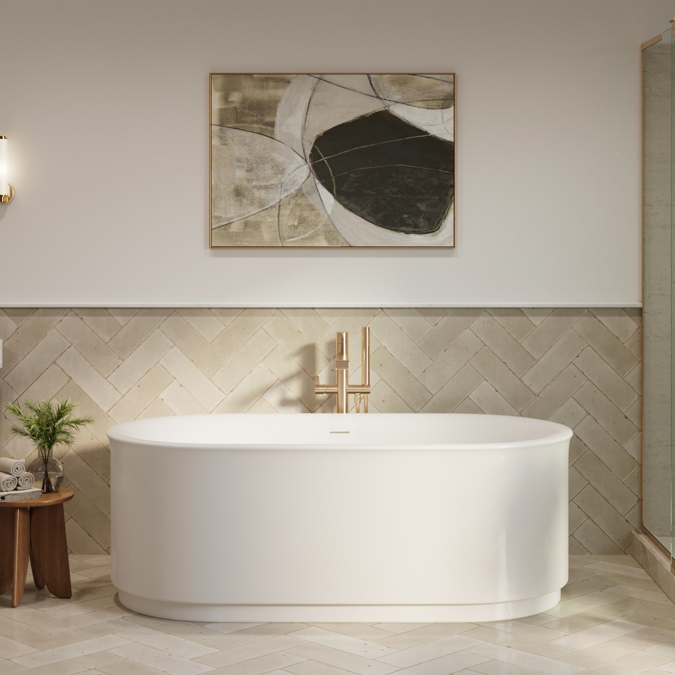 Elson 68 x 34-Inch Freestanding Bathtub Center Drain With Integrated Overflow