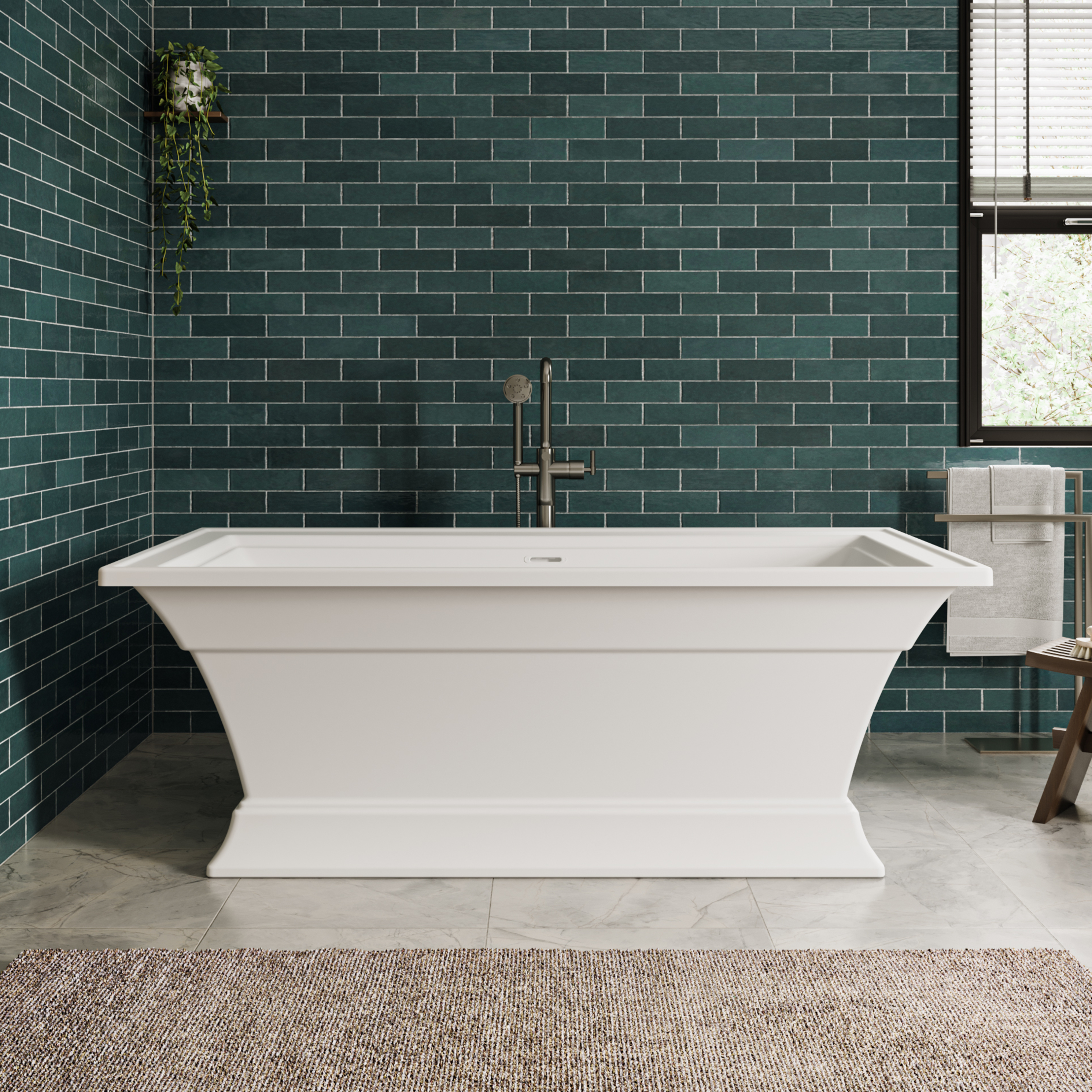 Kaelo 68 x 36-Inch Freestanding Bathtub Center Drain With Integrated Overflow