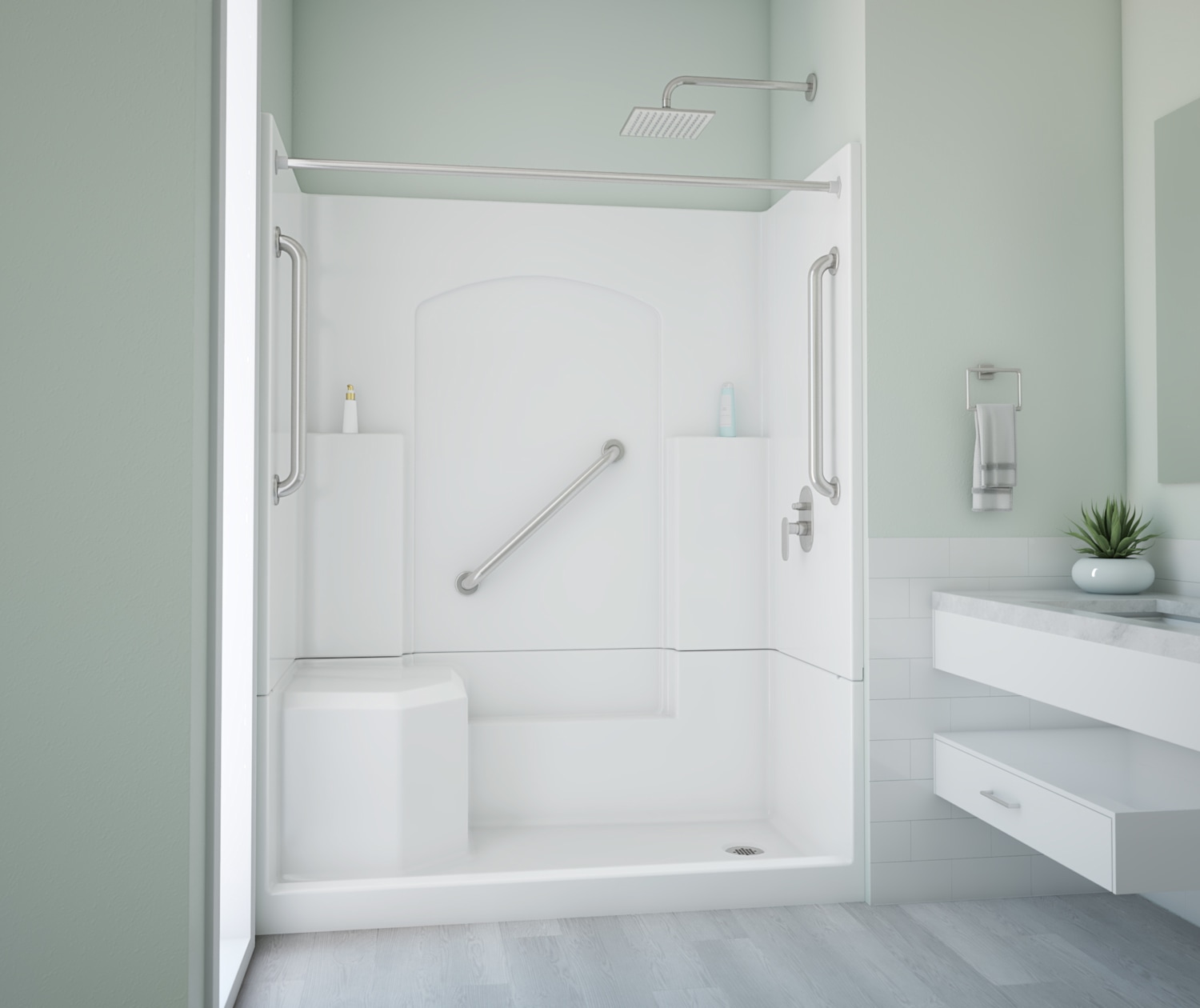 Ramer 60 x 32 AcrylX Alcove Left-Hand Drain Four-Piece Shower in