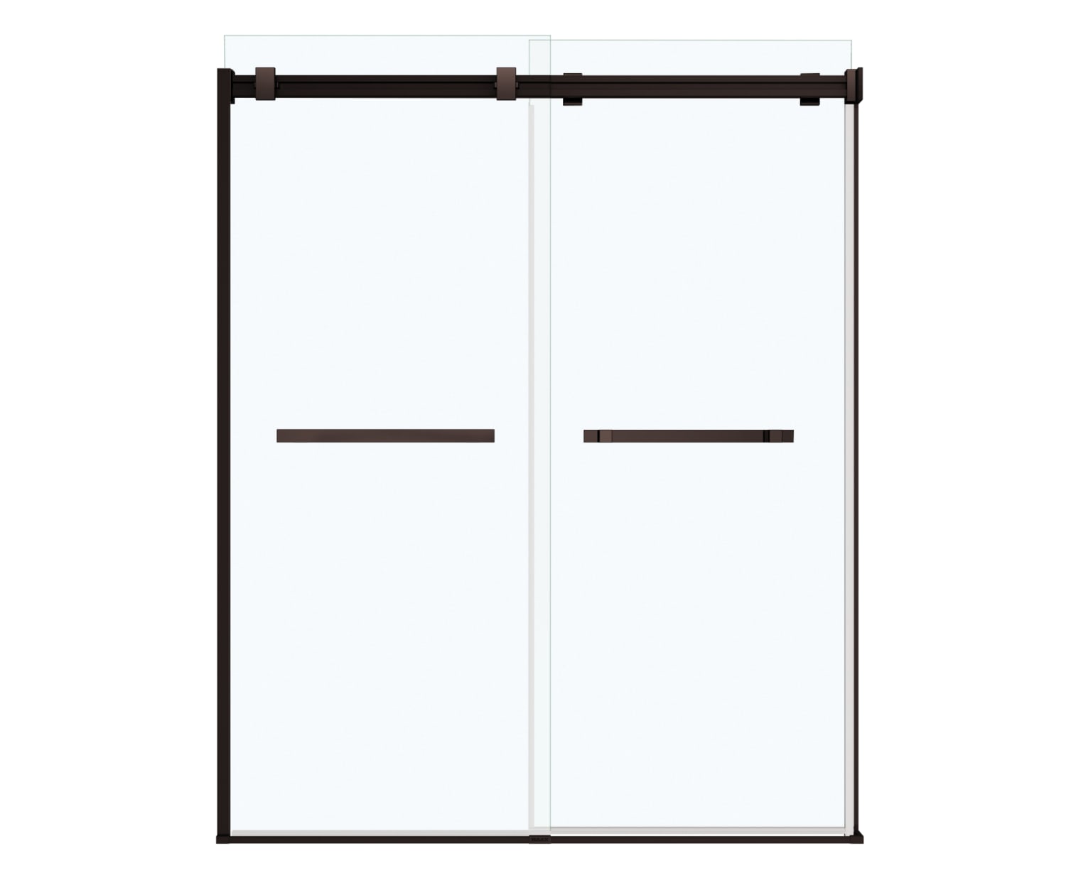 Duel 56-58 ½ x 70 ½-74 in. 8mm Bypass Shower Door for Alcove Installation with Clear glass in Dark Bronze | Shower Door, Maax en Duel 56-58 ½ x 70 ½-74 in. 8mm Bypass Shower Door for Alcove Installation with Clear glass in Dark Bronze | Shower Door, Maax en
