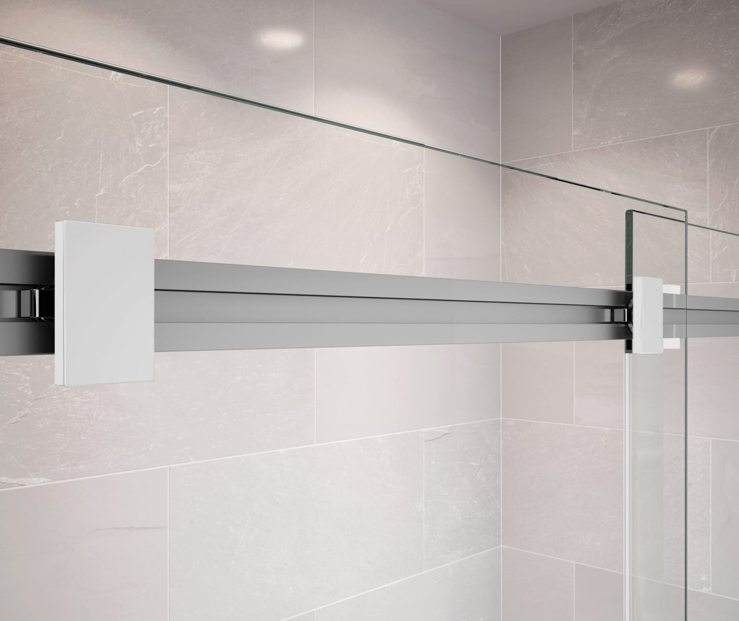 Duel 56-58 ½ x 70 ½-74 in. 8 mm Bypass Shower Door for Alcove Installation with Clear glass in Chrome & Matte White | Shower Door, Maax en Duel 56-58 ½ x 70 ½-74 in. 8 mm Bypass Shower Door for Alcove Installation with Clear glass in Chrome & Matte White | Shower Door, Maax en