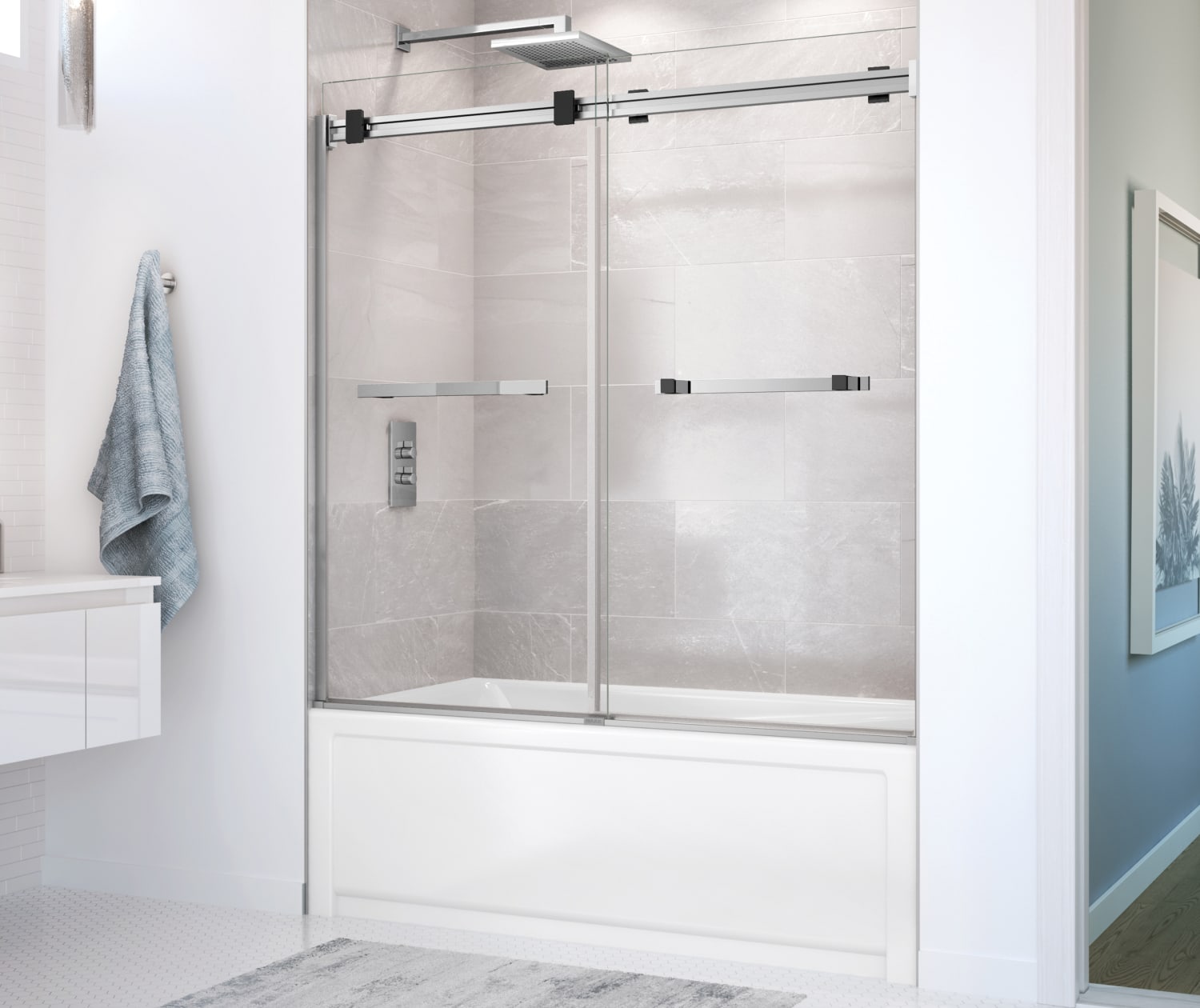 Duel 56 59 X 55 ½ X 59 In 8 Mm Bypass Tub Door For Alcove Installation With Clear Glass In