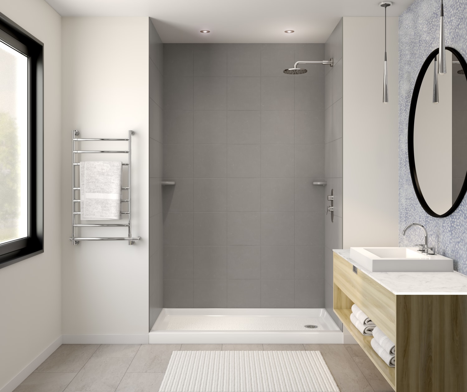 SQMK963662 36 x 62 x 96 Swanstone® Square Tile Glue up Shower Wall Kit