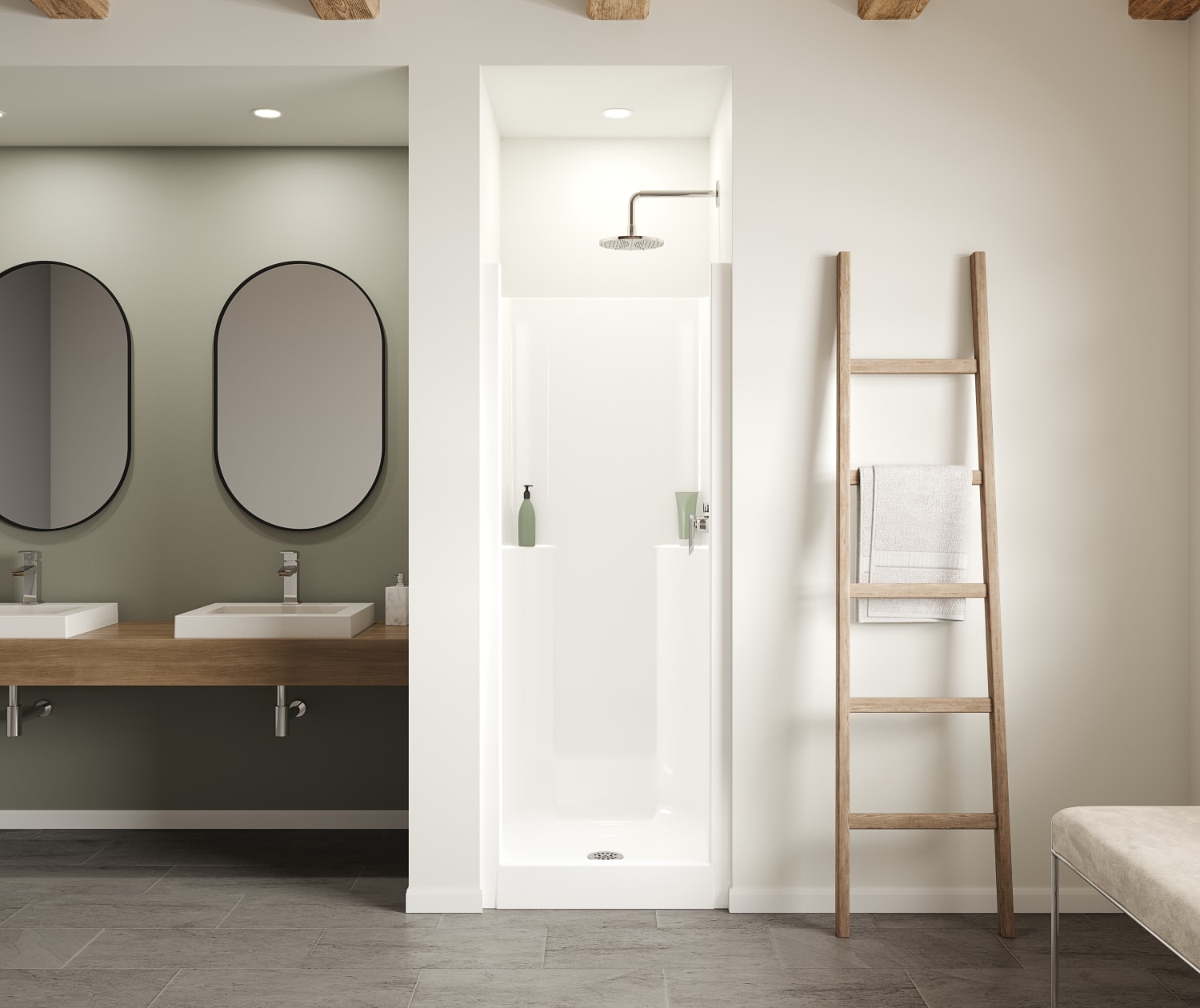 Jasmin Sleek DI 30 x 32 AcrylX Alcove Center Drain OnePiece Shower in