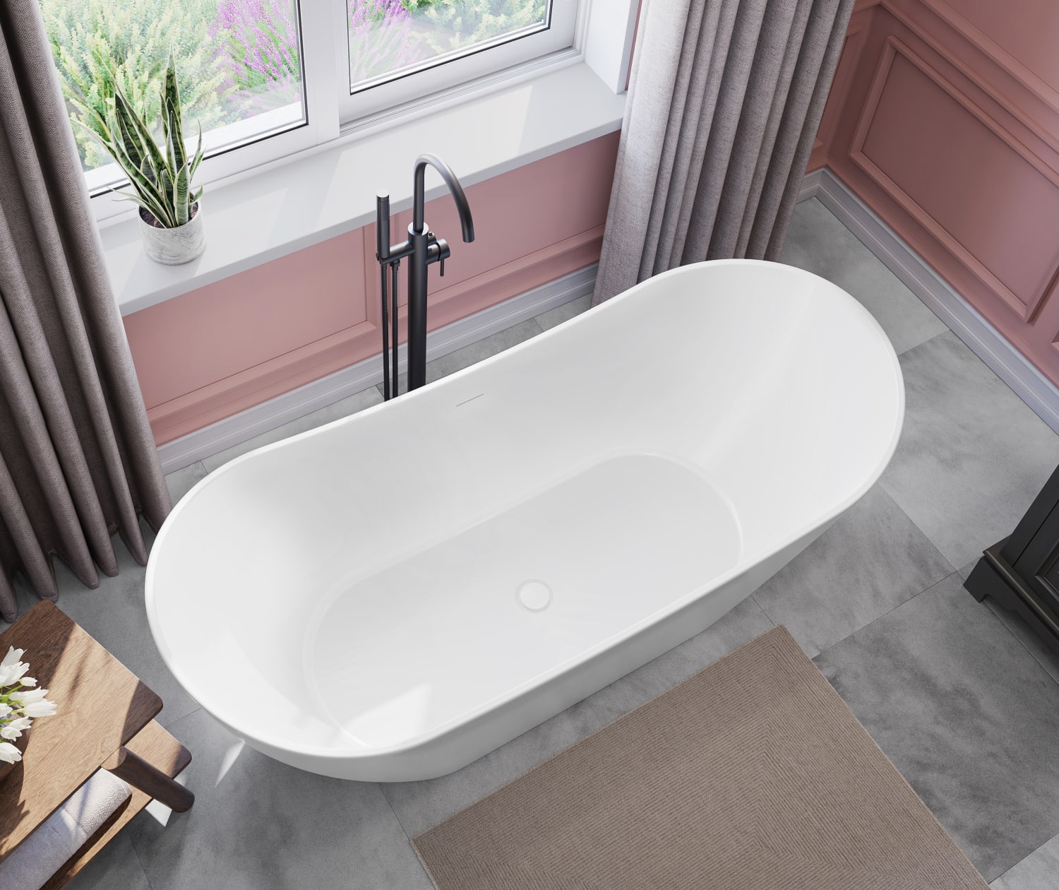 Mirella 67 x 29 Acrylic Freestanding Center Drain Bathtub in White 