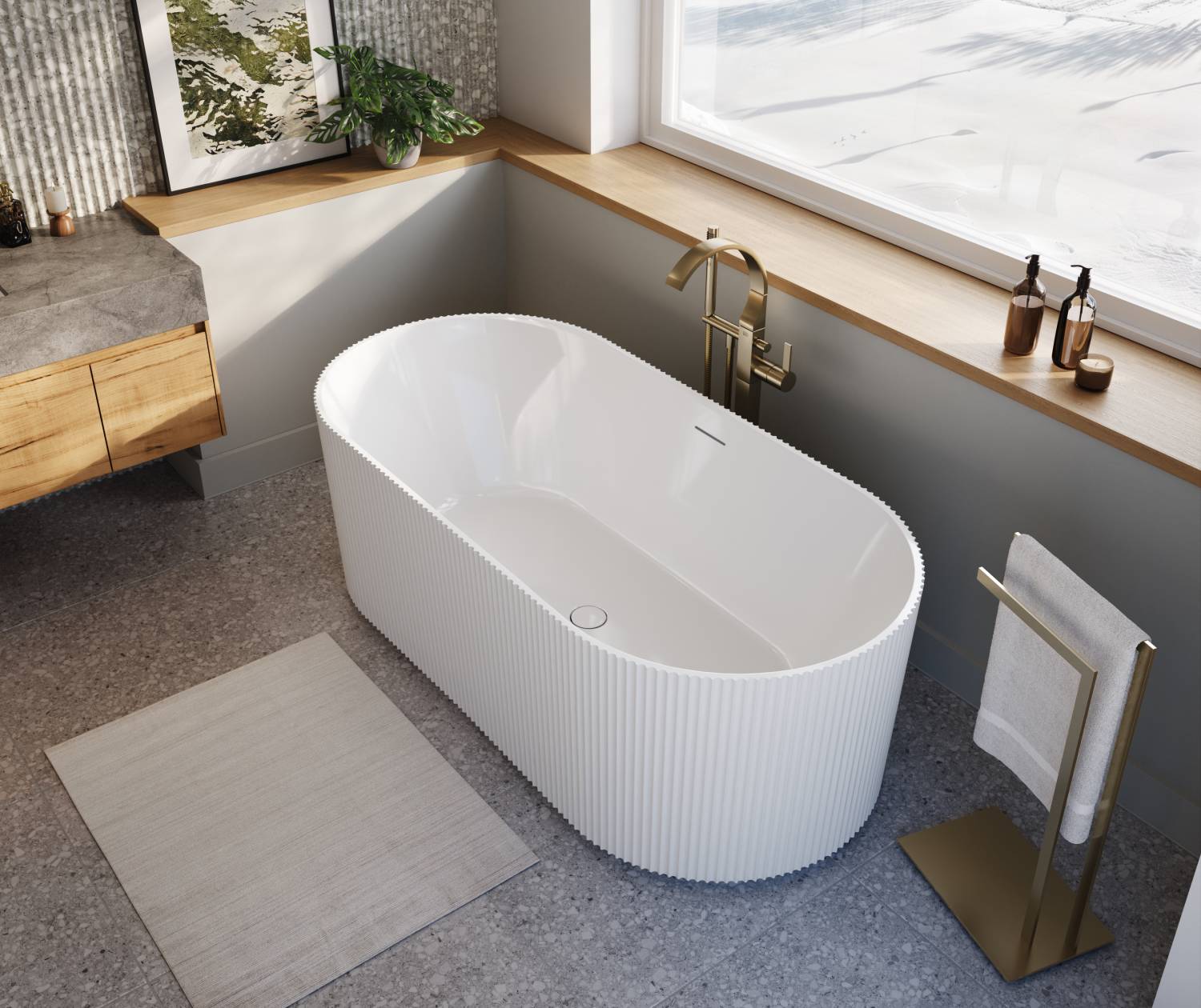 Tori 6732 Acrylic Freestanding Center Drain Bathtub in White