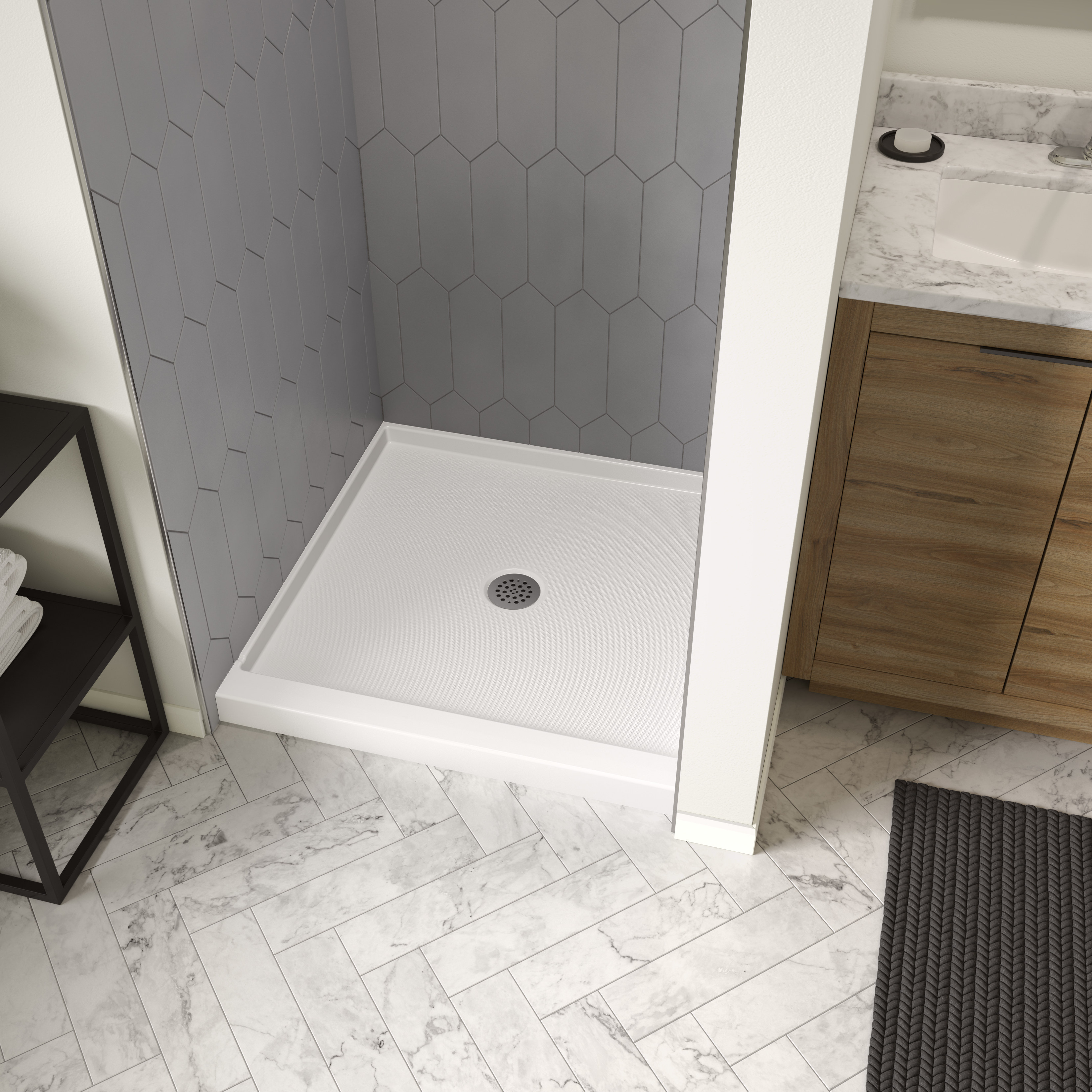 Icon Base 3636 AcrylX™ Alcove Center Drain Shower Base in White