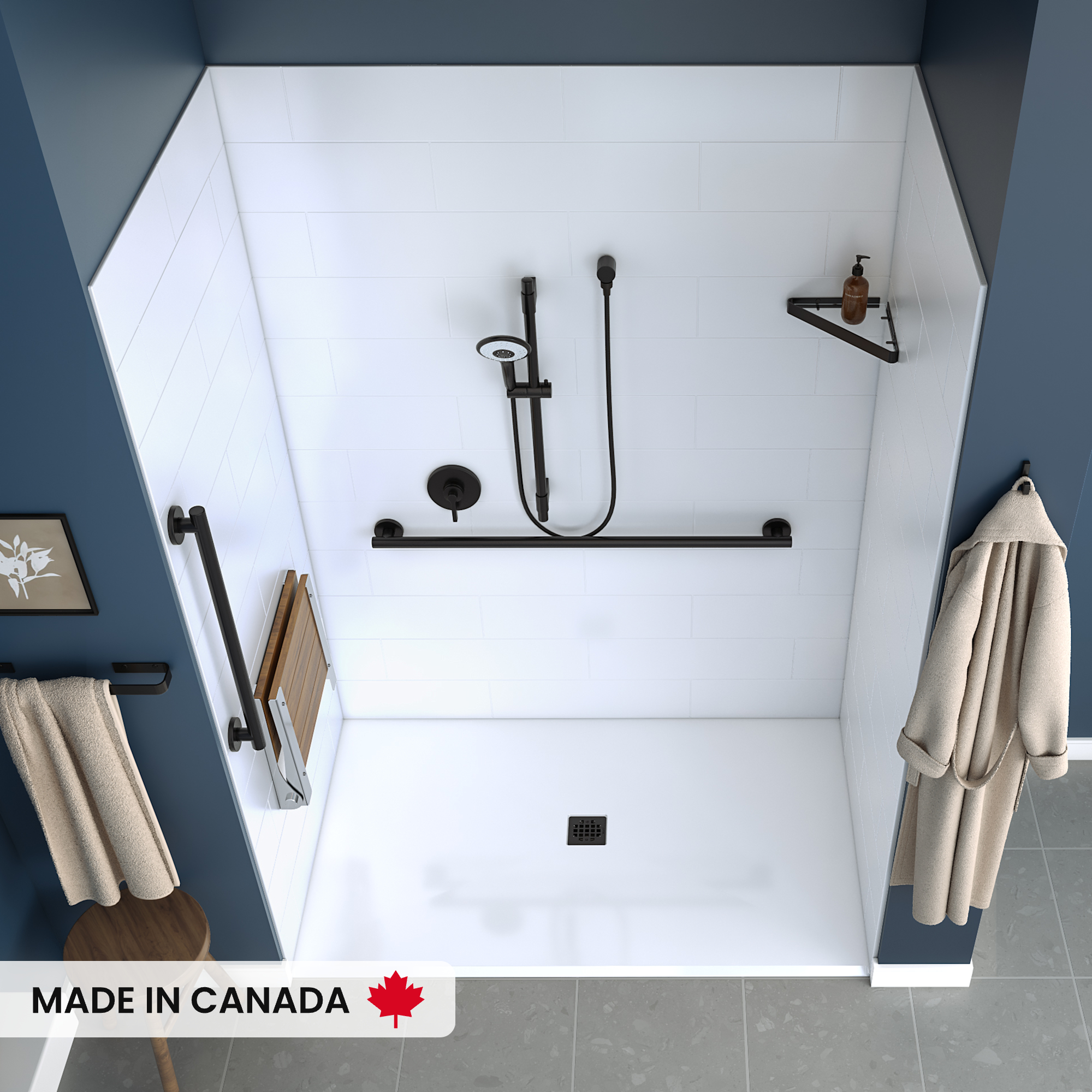 MAAX-ACOLYTE-107933-BASE-6238-CENTER-DRAIN-WALL-KIT-RS783-MB-DECO-W-SEAT-UP-TOP
