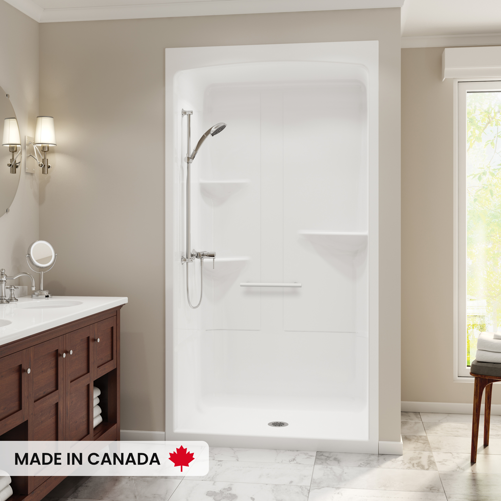 Camelia SHR-4834 Acrylic Alcove Center Drain No Seat One-Piece