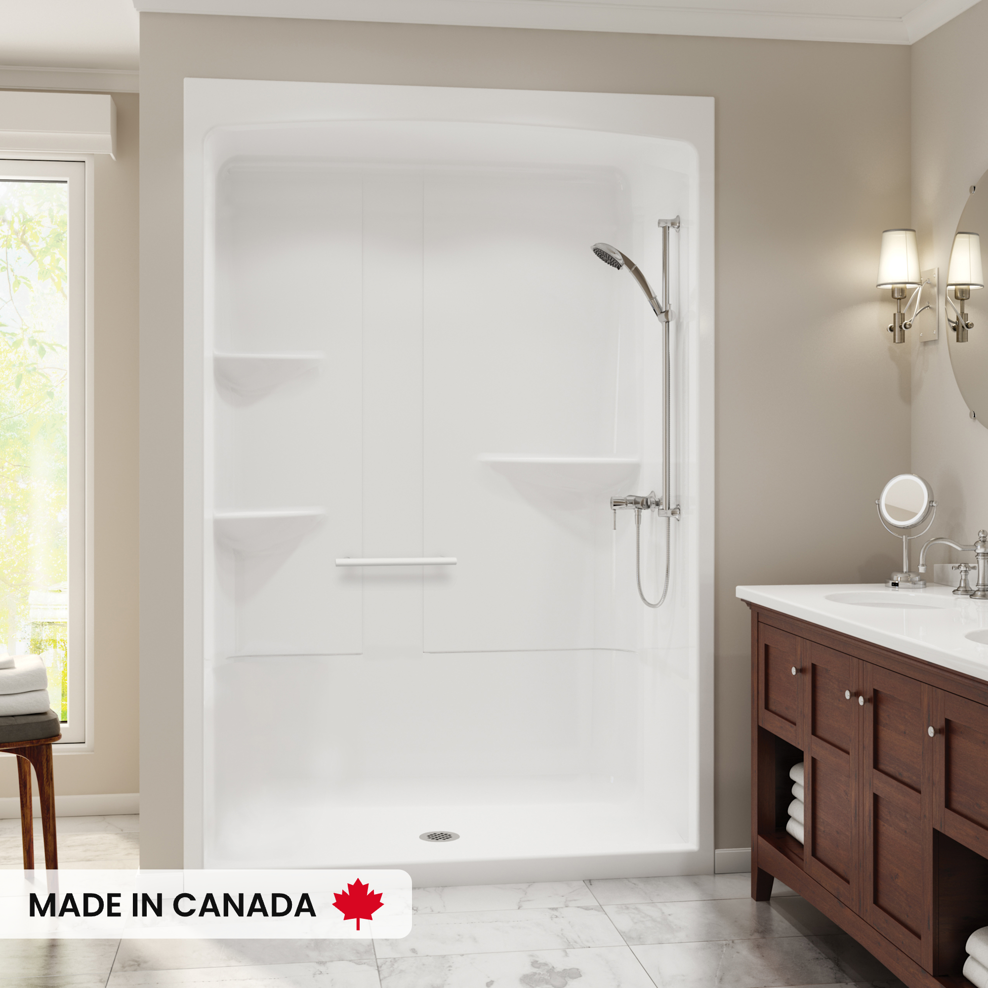 Camelia SHR-6034 Acrylic Alcove Center Drain No Seat One-Piece