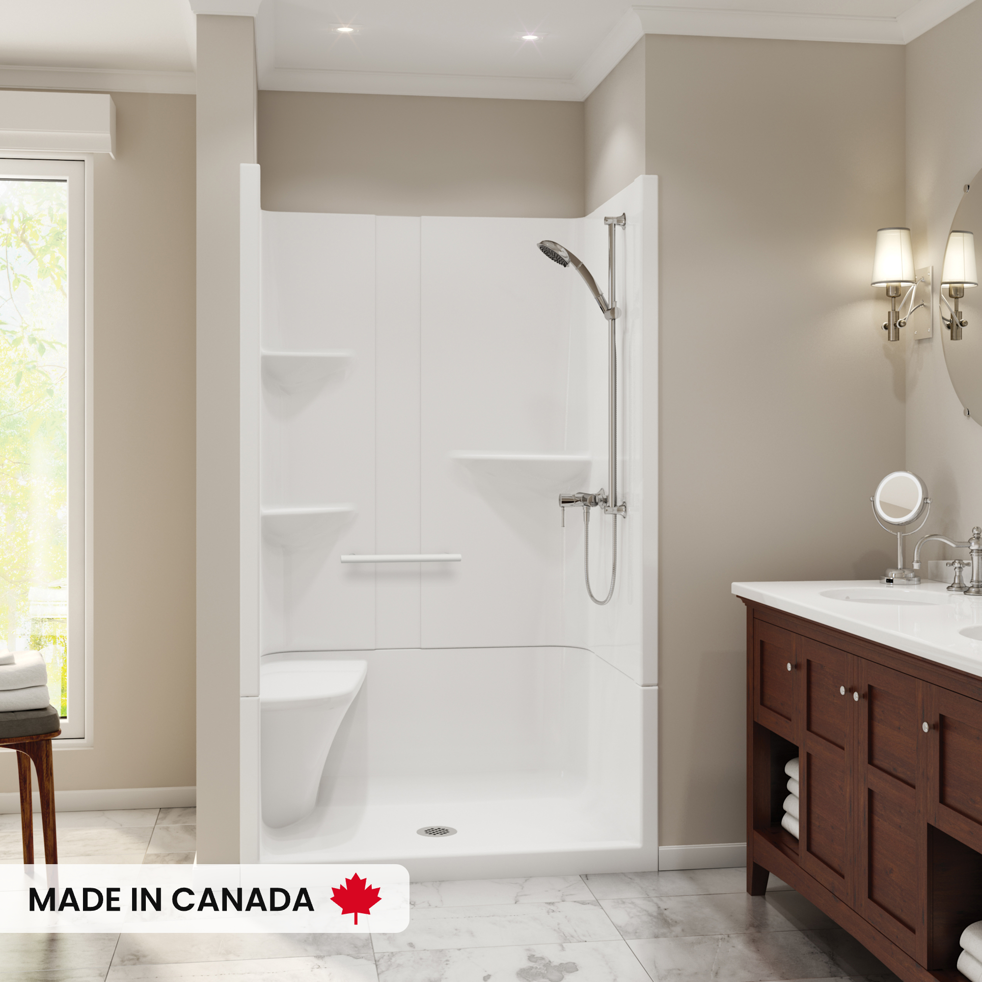 Camelia SH-4834 Acrylic Alcove Center Drain Left Molded Seat Two