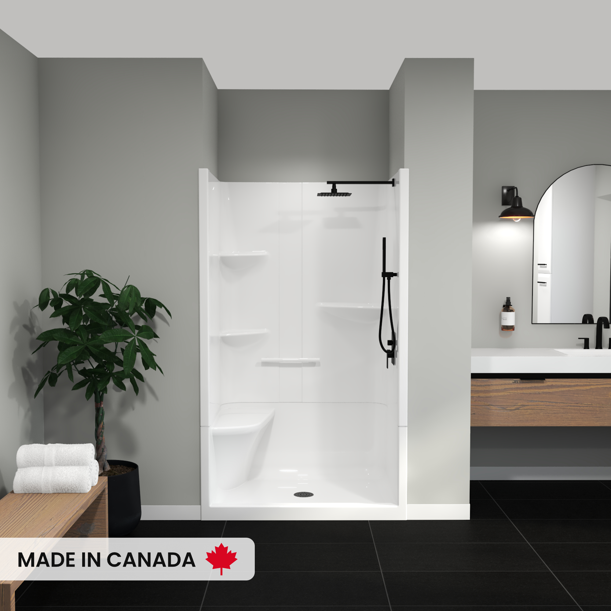 Camelia SH-4834 Acrylic Alcove Center Drain Left Molded Seat Two