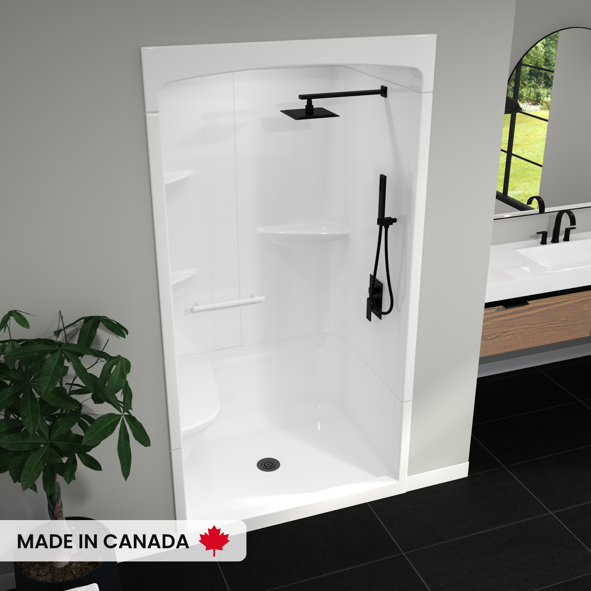 Camelia SHR-4834 Acrylic Alcove Center Drain Left Molded Seat