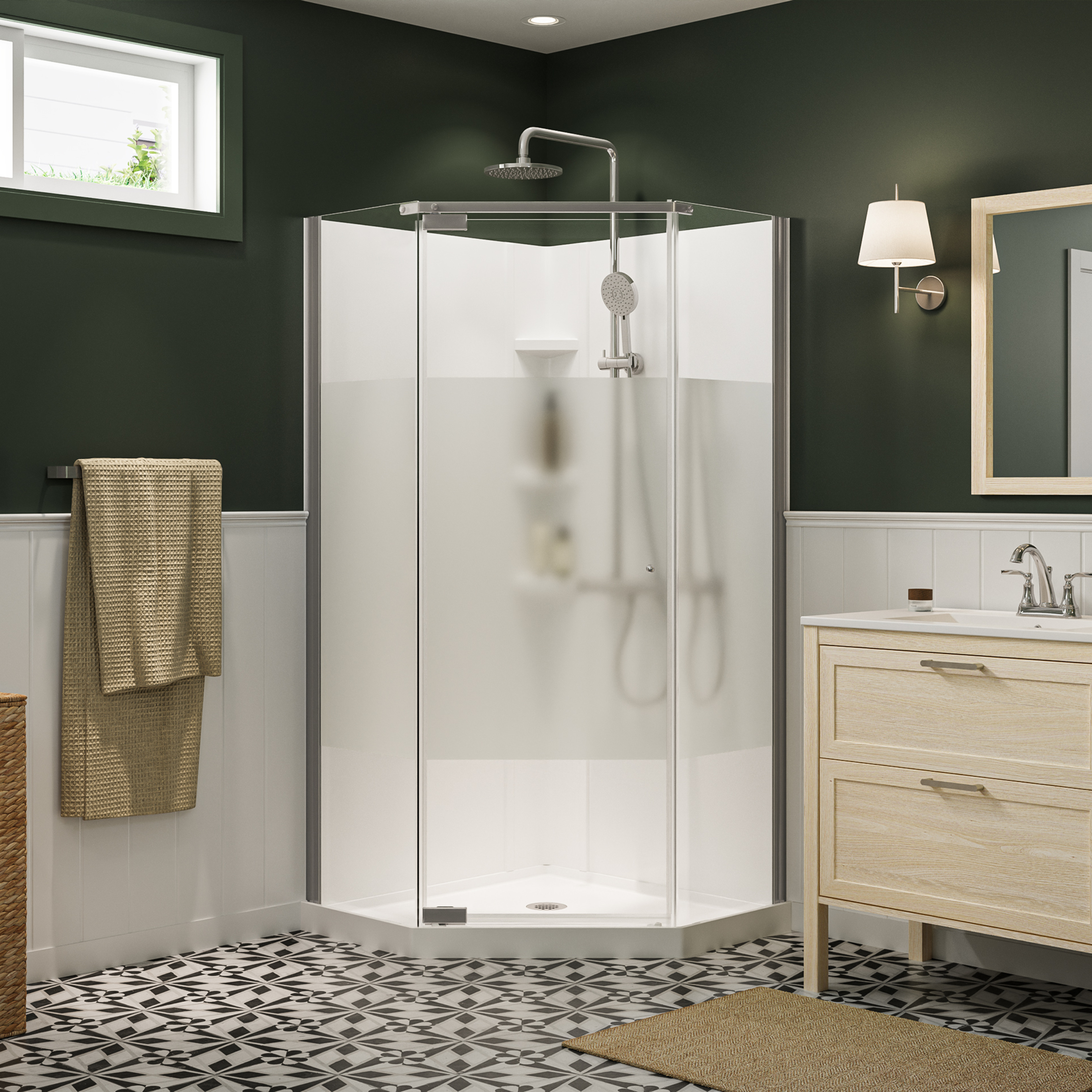 Lobelia Centre Silk 36 x 36 Polystyrene Center Drain Shower Kit in