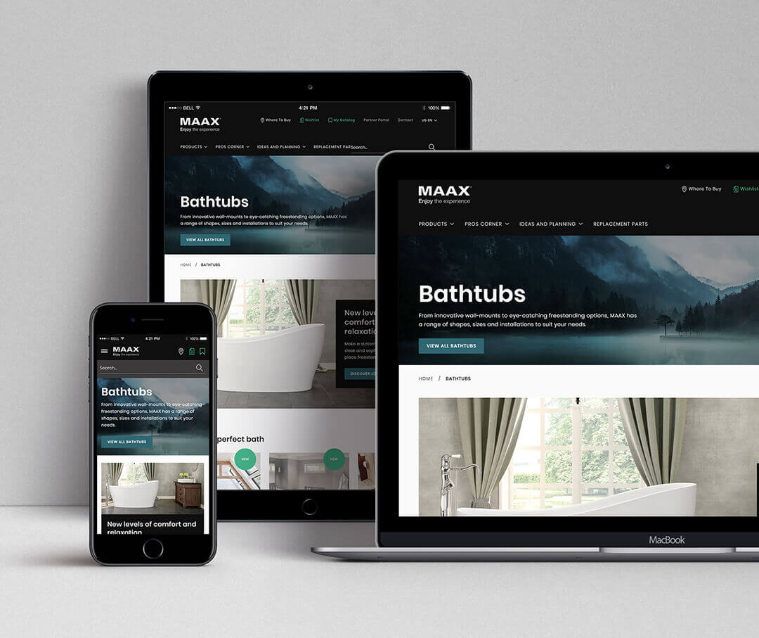 MAAX responsive website on different platforms.