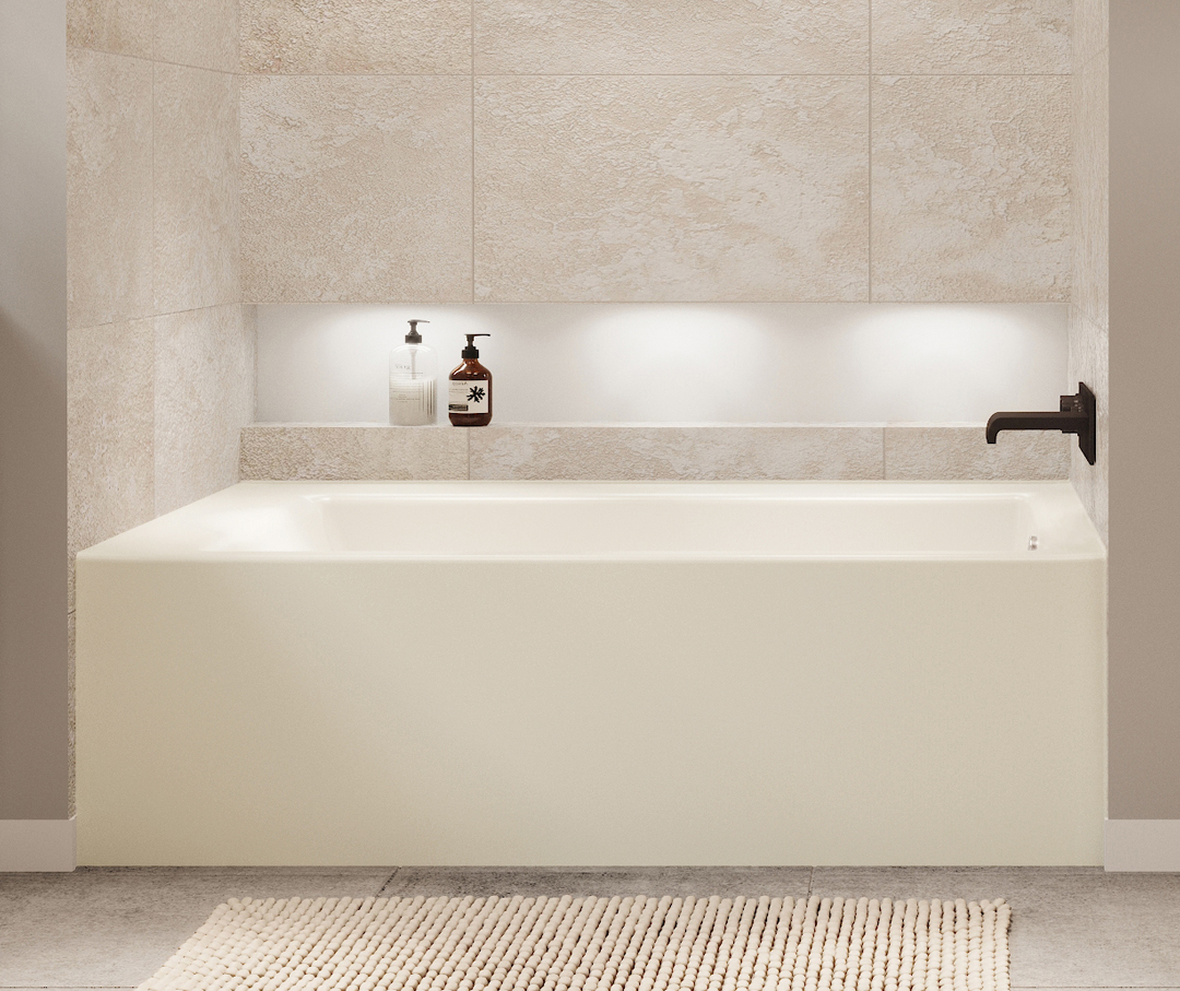 Image of a biscuit color finish tub with a tile shower.