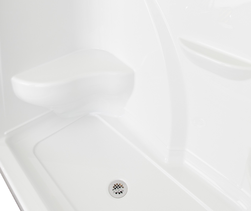 Basic 37 in. x 48 in. x 80 in. AcrylX 1-Piece Shower Kit with Shower Wall  and Shower Pan in White, Center Drain,RHS Seat