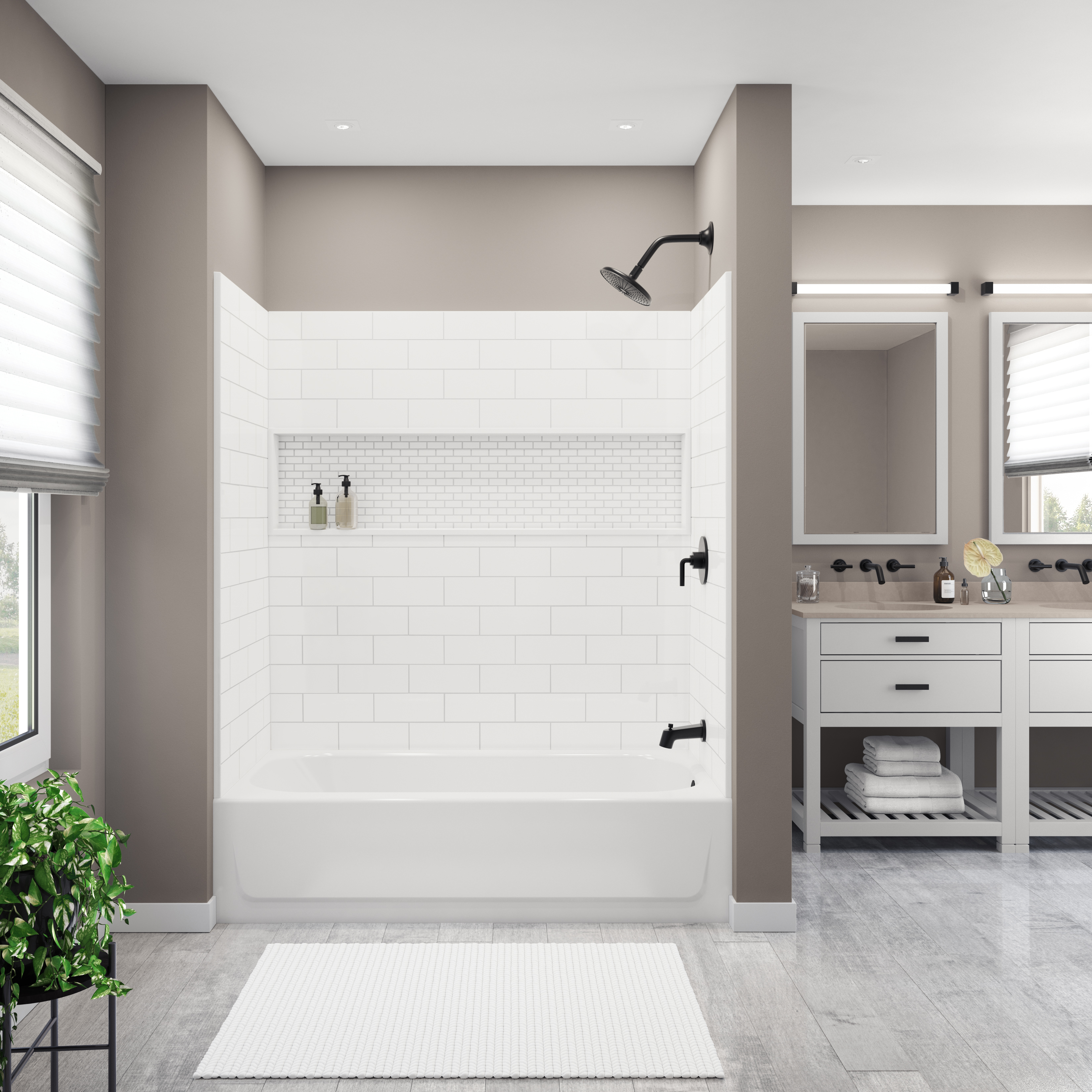 Nextile Alcove Tub Shower Kit 30 in. W x 60 in. L x 74.5 in. H with BootzCast Bathtub with Right Hand Drain in White