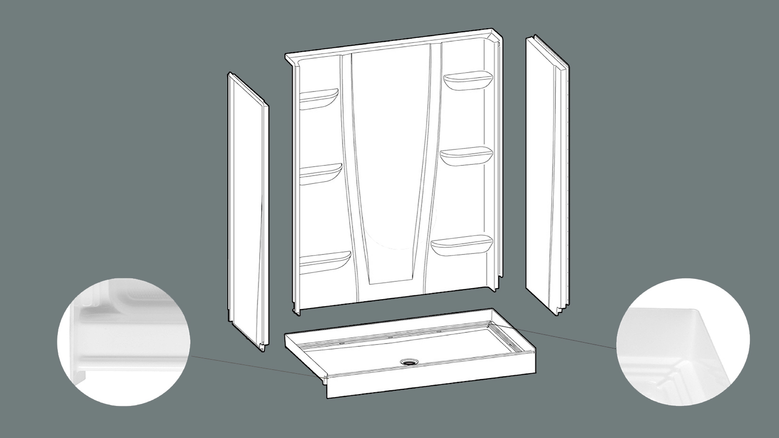 Diagram of a Swan standing shower depicting water management.