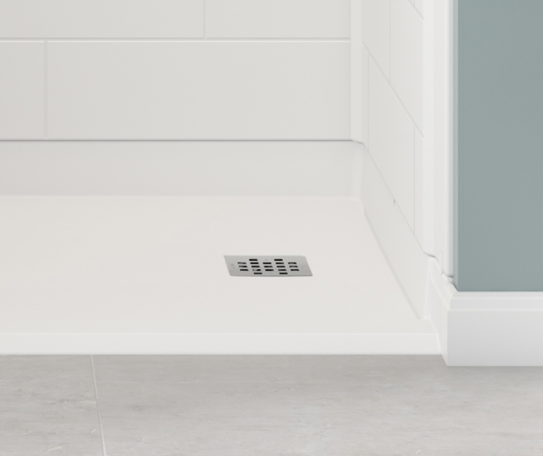 Square drain walk-in shower, Vida Collection from Renovative Bath.