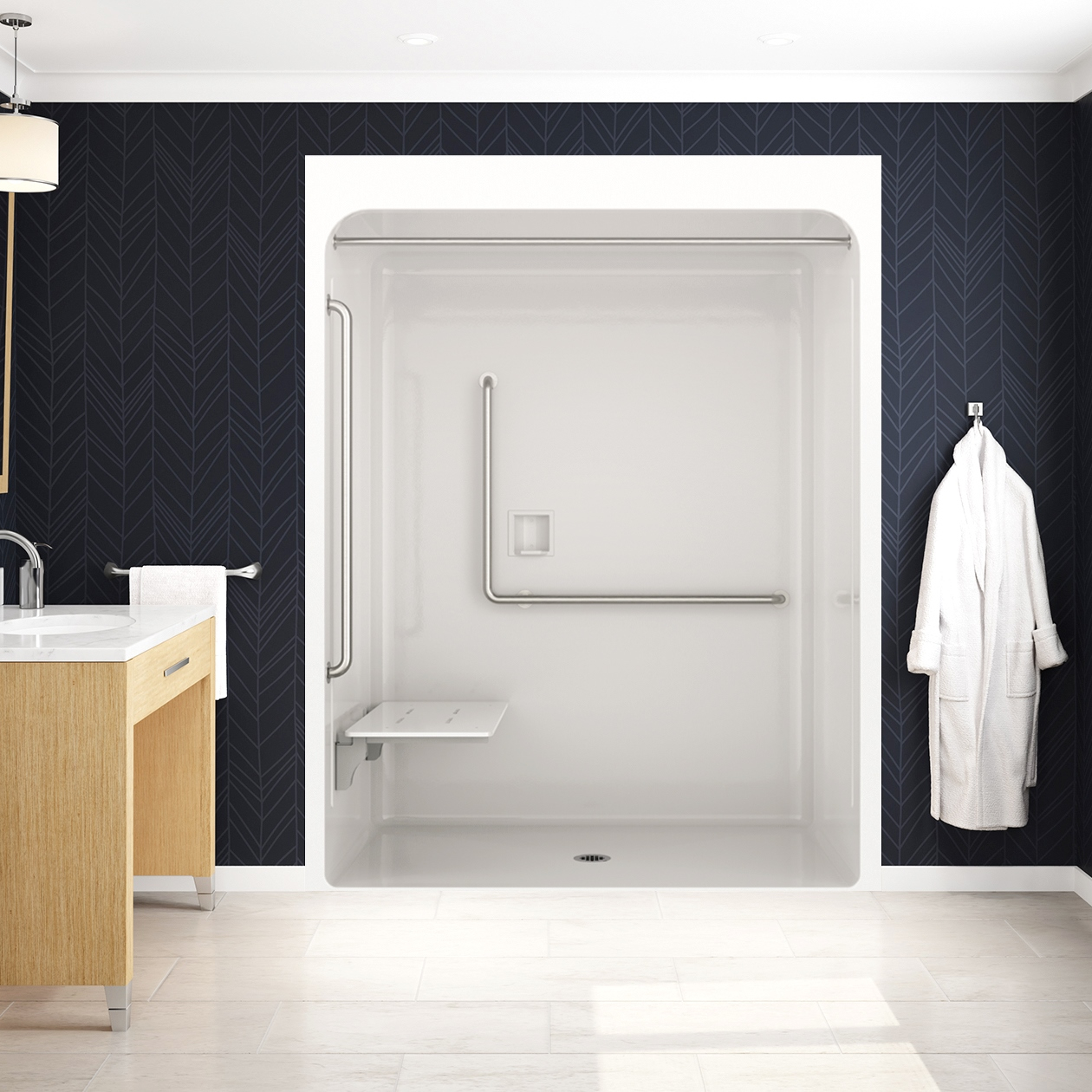 BF3660 OBC Compliant Acrylic Alcove Center Drain OnePiece Shower in