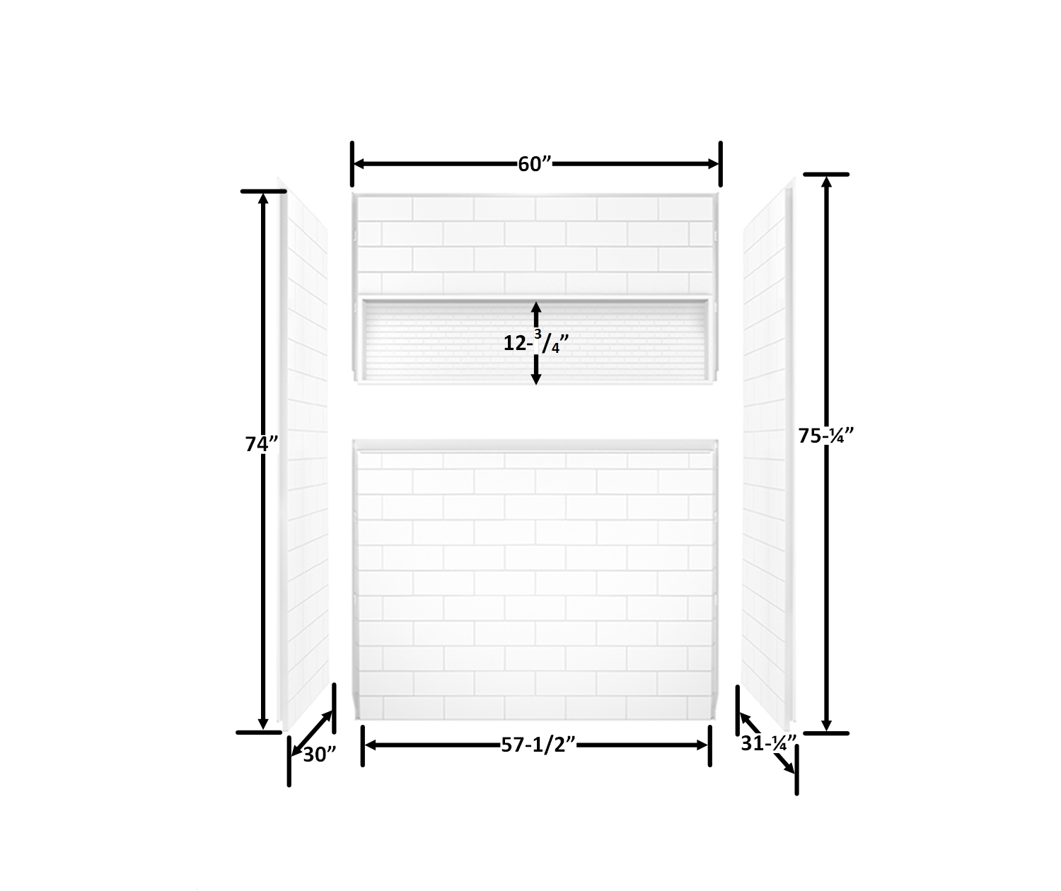 NexTile 6030 DirecttoStud FourPiece Shower Wall Kit in White Wall