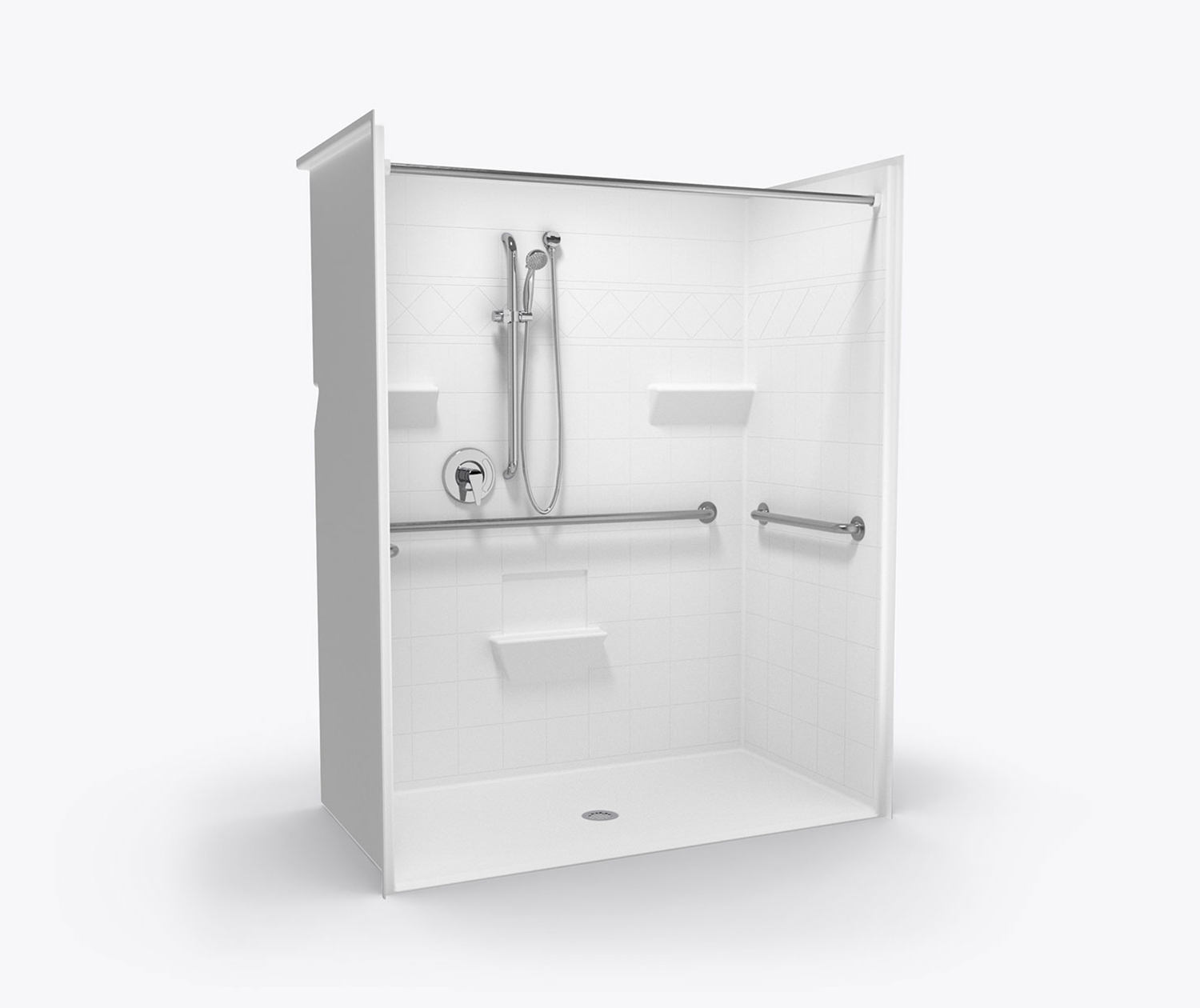 SST 6333 BF COL Solid Surface Alcove OnePiece Shower with Center Drain