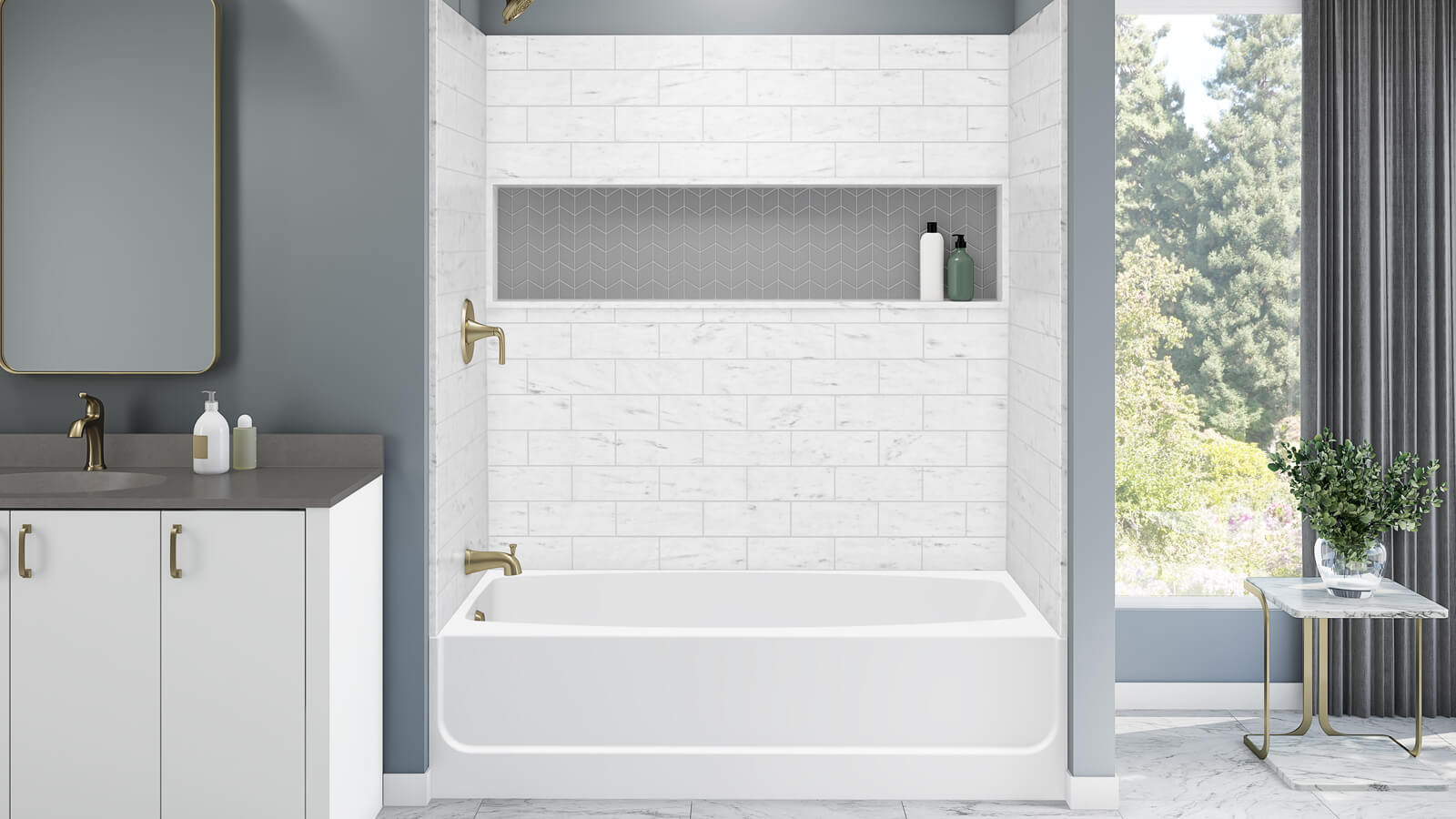 Swan Nextile Carrara shower tub combo walls.