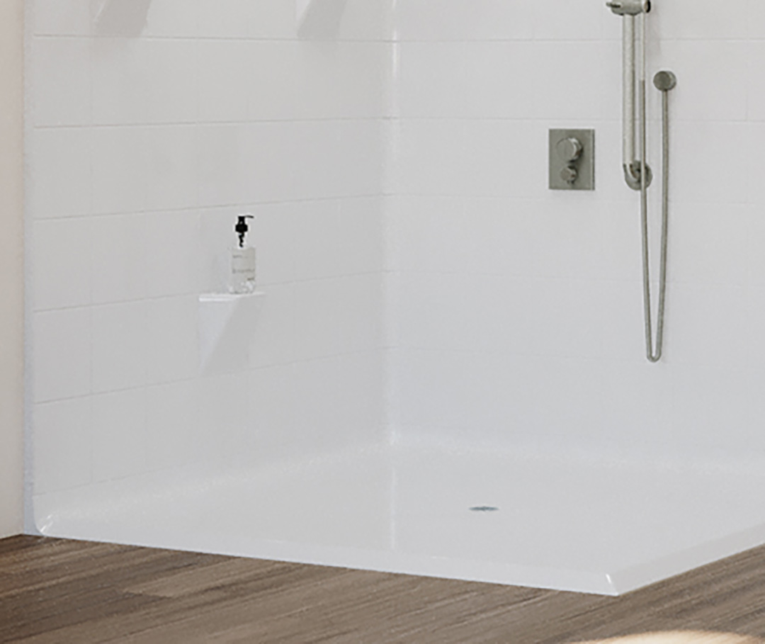 Hamilton multi-piece barrier free shower.