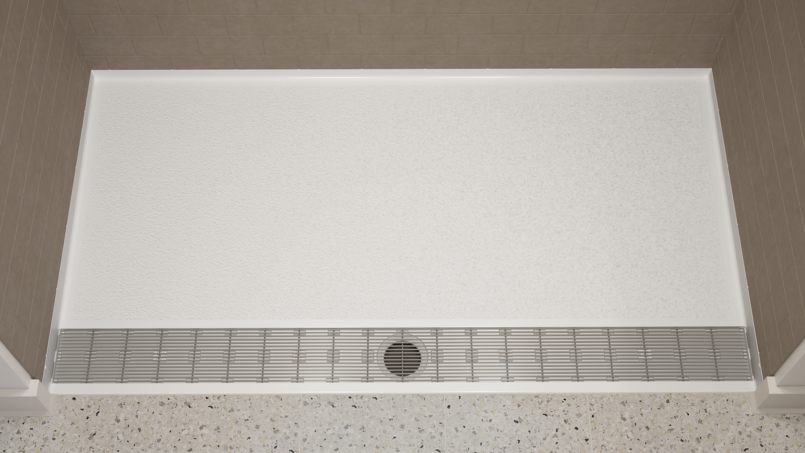 Comfort Designs shower base sollus trench drain low threshold shower base.