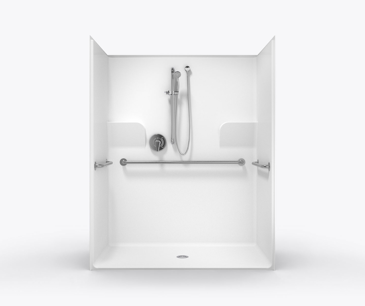 XSS 6233 BF .75 MAS AcrylX Alcove OnePiece Shower with Center Drain in