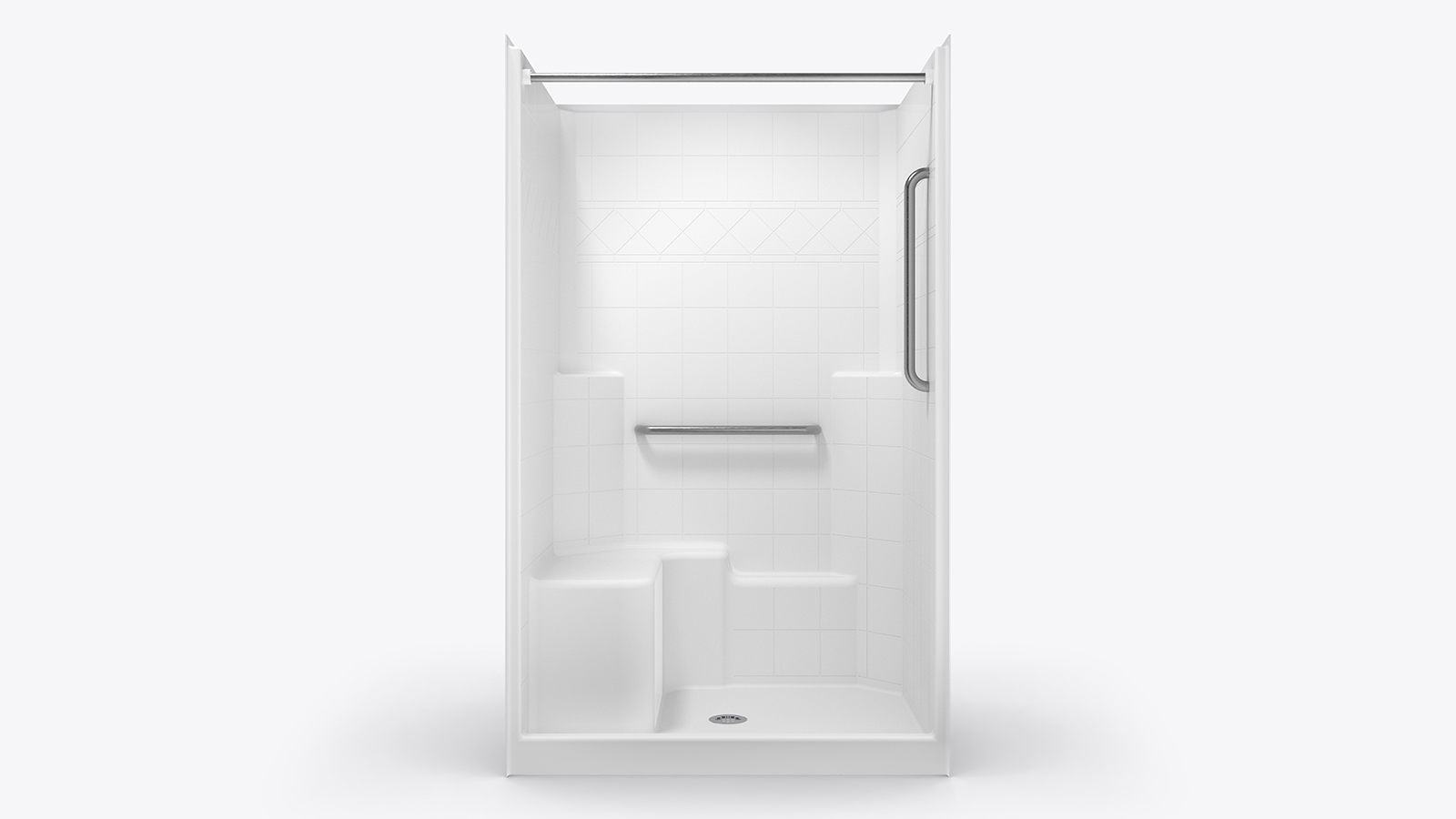 Northside Shower with molded shower seat and grab bars.