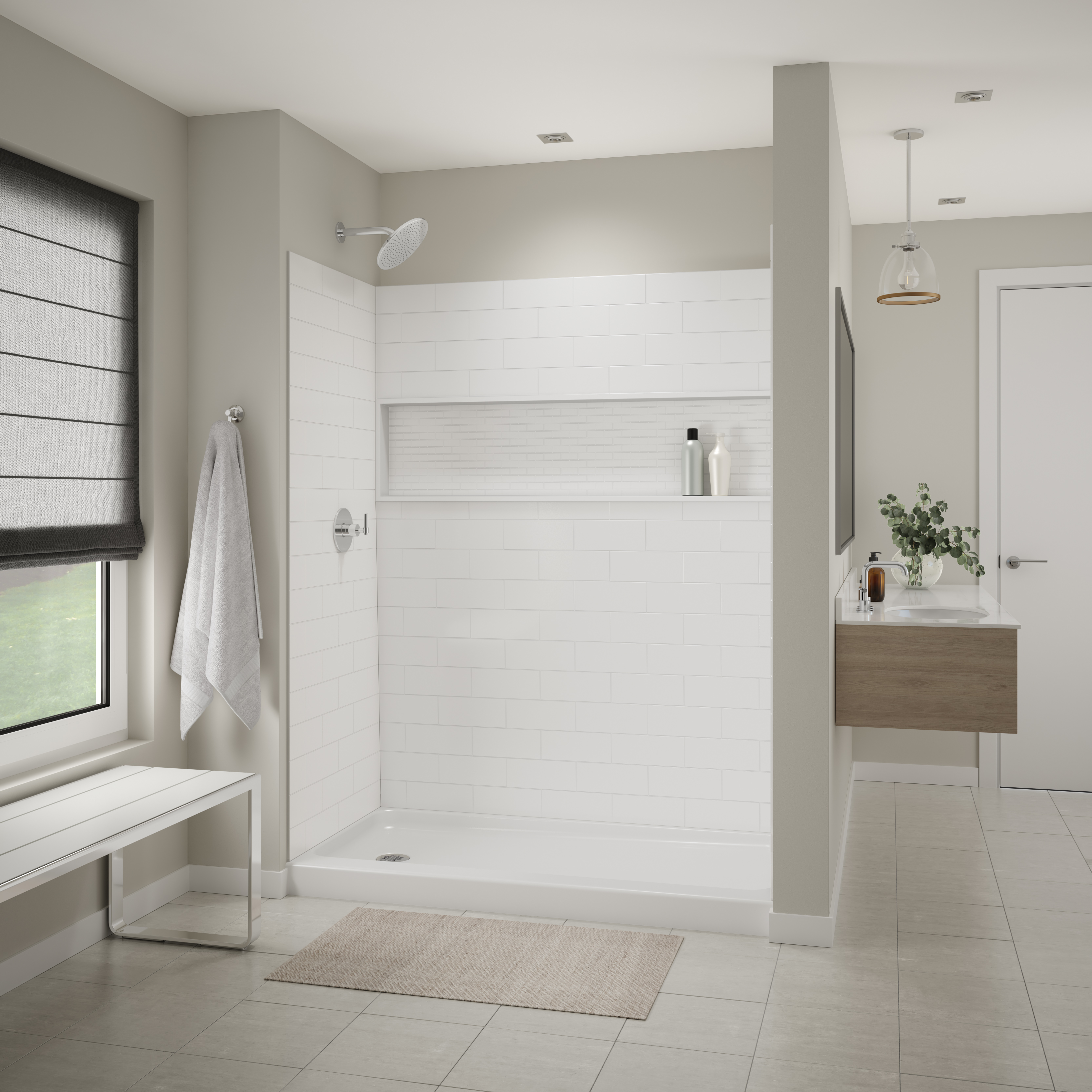 Americast 60 x 30 x 3  Alcove Shower Base - Round Drain