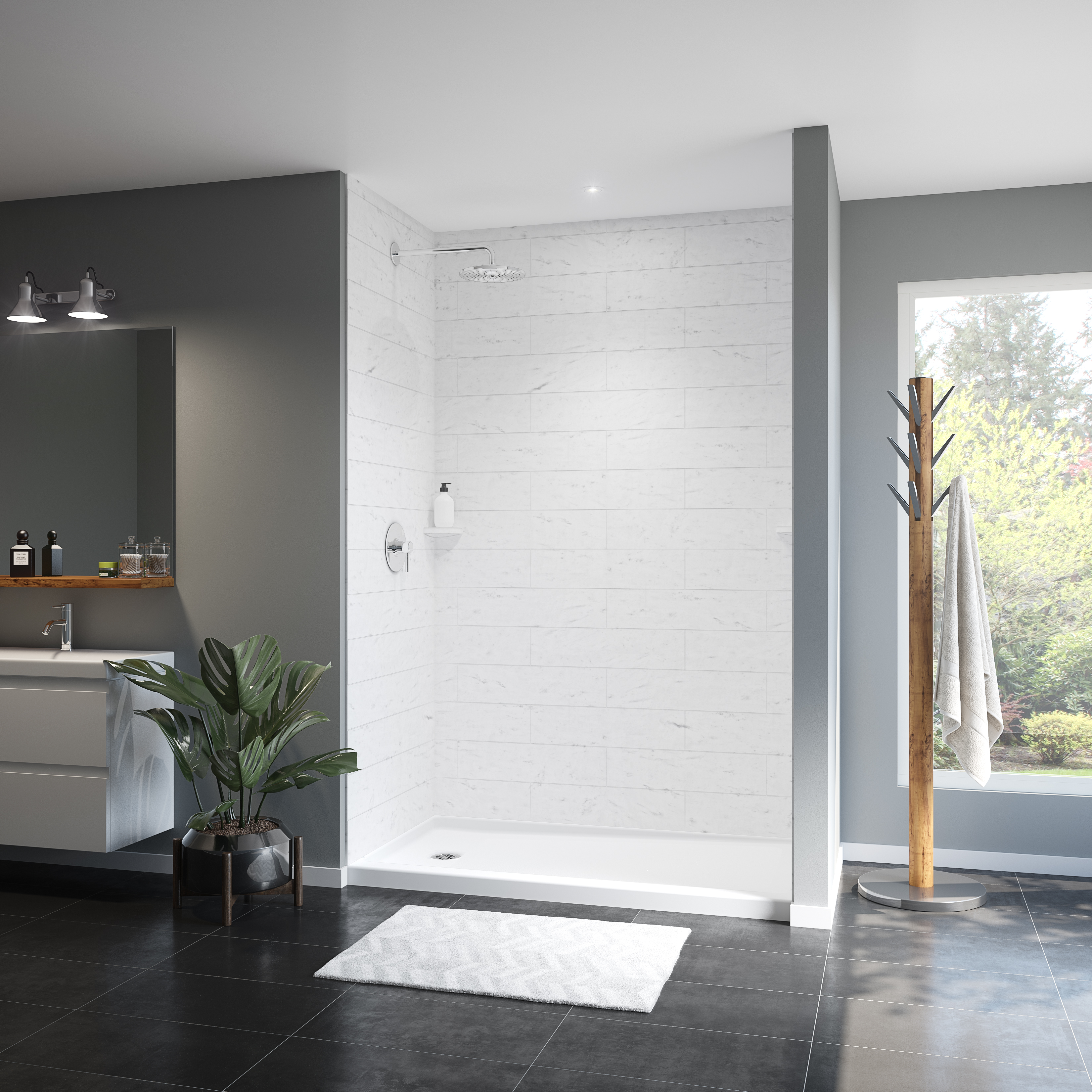 ShowerCast 60 x 36 x 3 Porcelain Enamel Alcove Shower Base - Round Drain