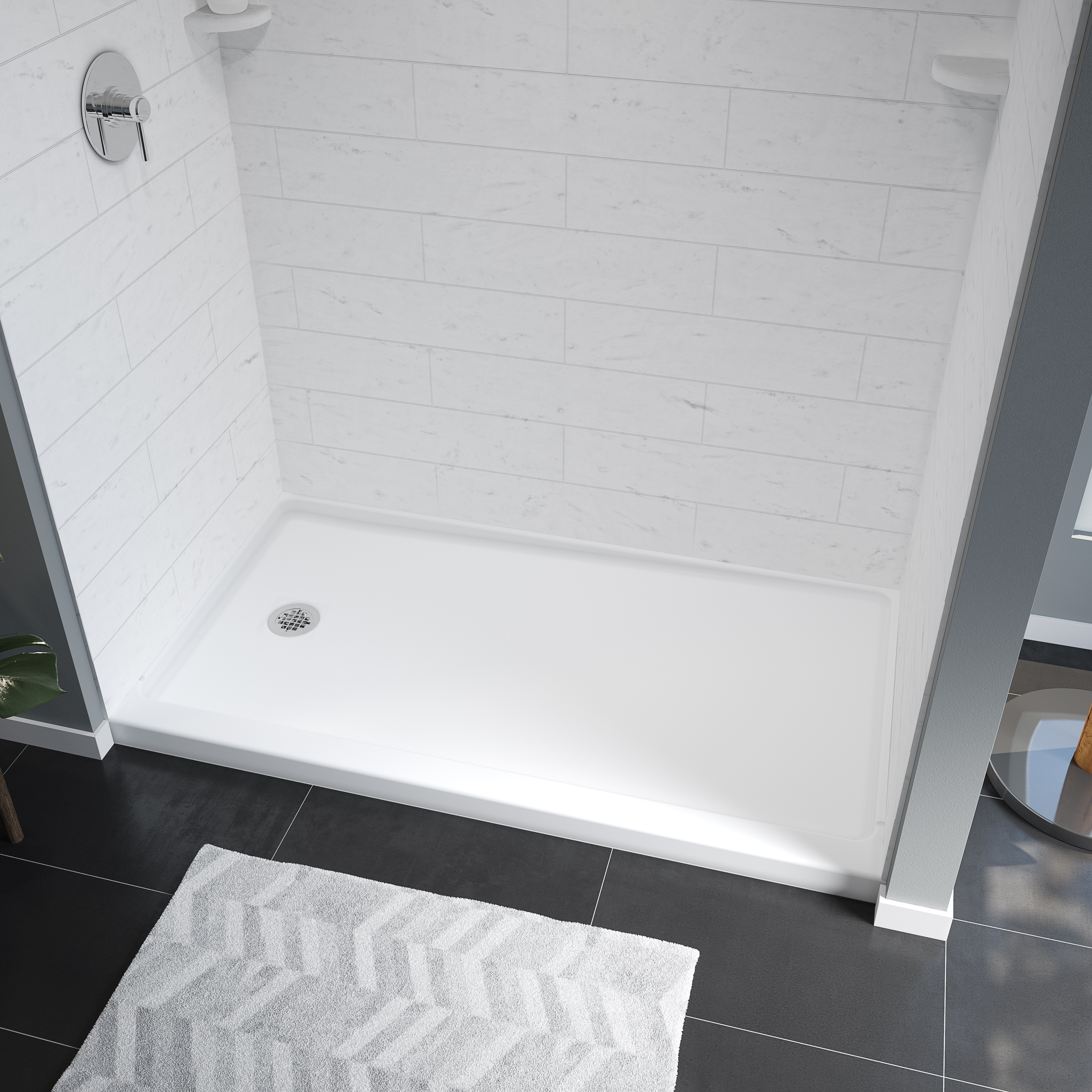 ShowerCast 60 x 36 x 3 Porcelain Enamel Alcove Shower Base - Round Drain