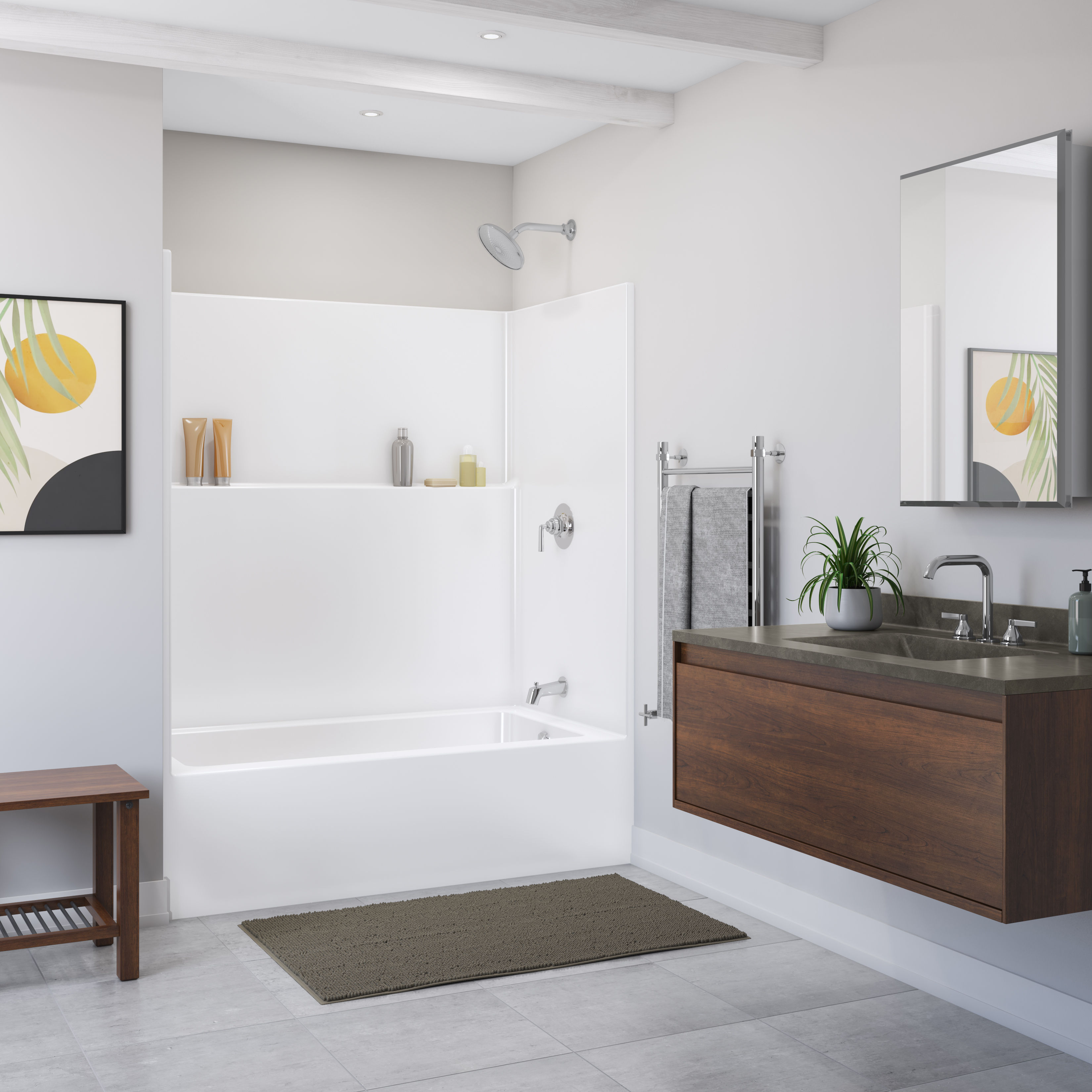 TS6036 Applied Acrylic Alcove Right Hand Drain OnePiece Tub Shower in