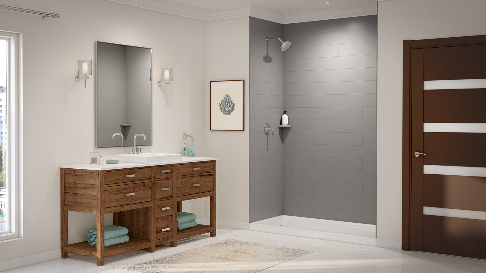 Swan's very own concrete shower wall charcoal ash gray color.