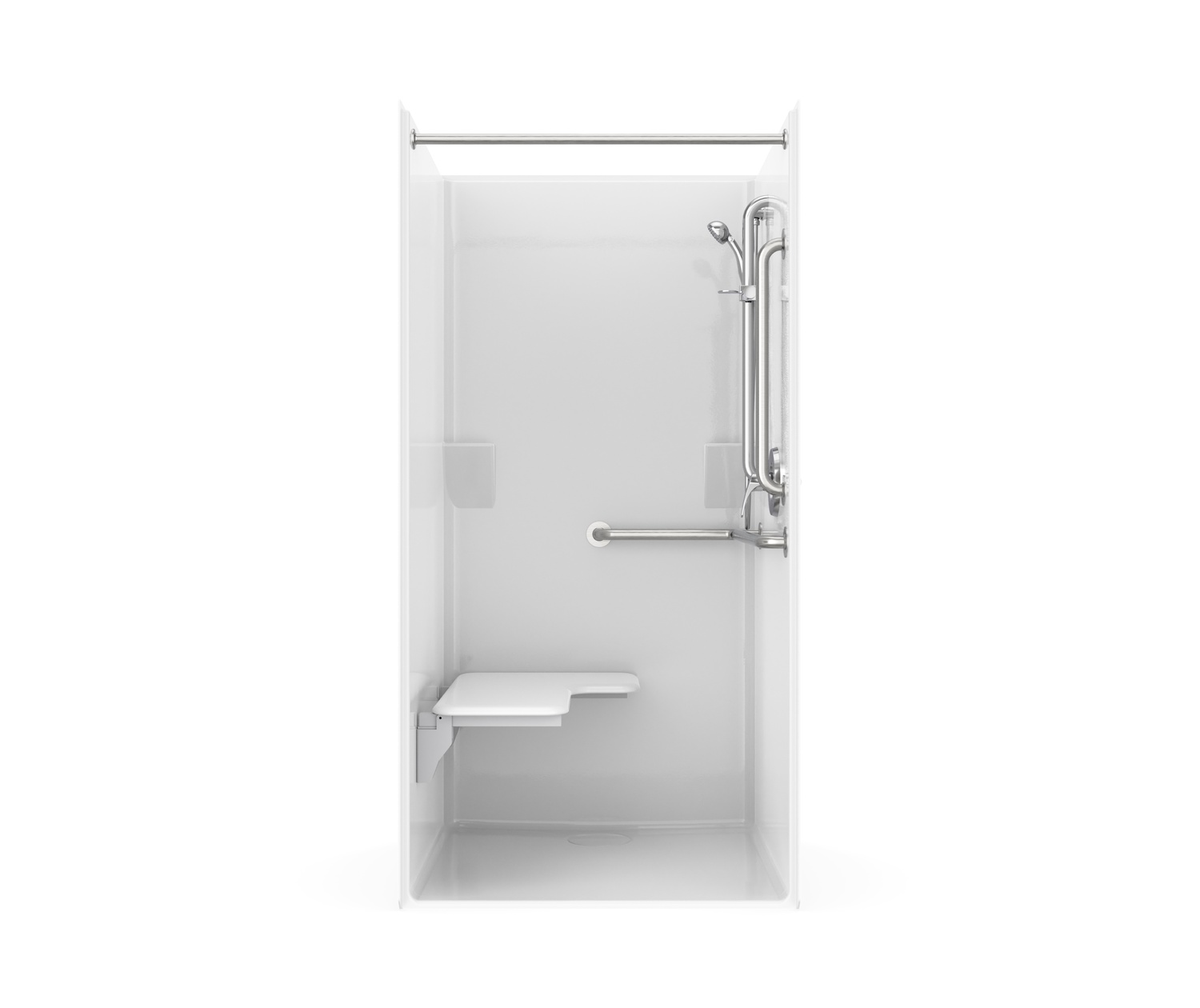 SSS 3838 BF.75 Solid Surface Alcove One-Piece Shower with Back