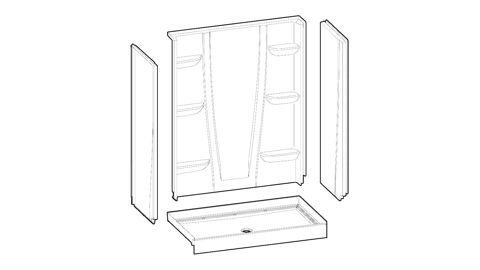 3D rendering of full shower kit as part of Veritek Professional Collection.  Diagram shows 4 piece shower unit.