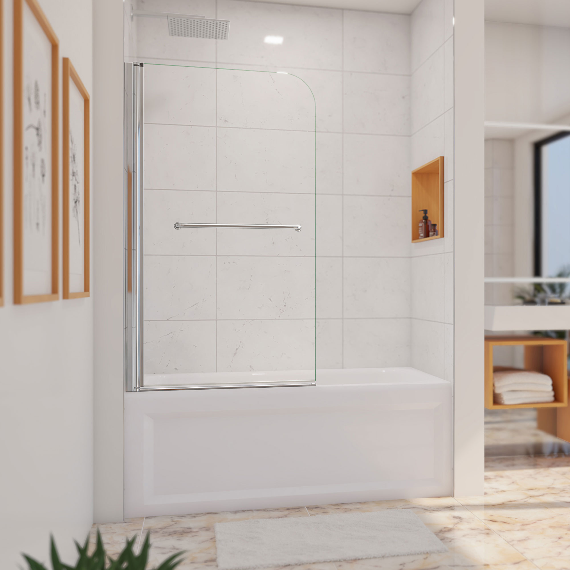 rimaページ DreamLine Aqua Swing 34 inch W x 58 inch H Frameless Tub Door in